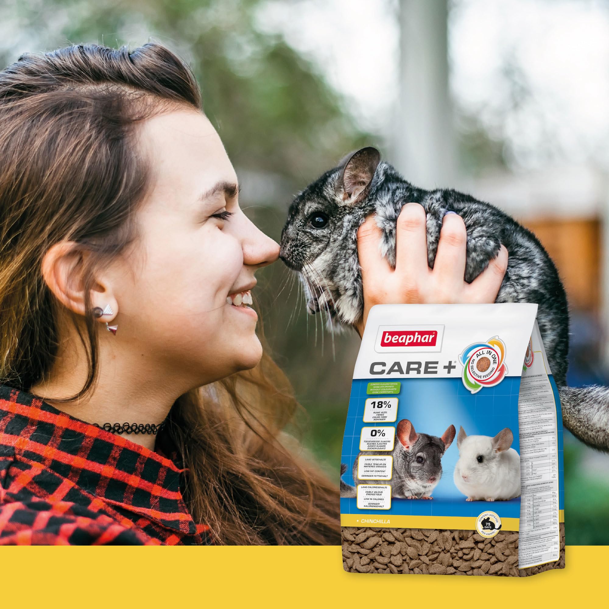 BEAPHAR – CARE+ – Alimentation Super Premium extrudée pour chinchilla – 20% de fibres – Faible valeur énergétique & matières grasses –Sans colorant –Haute digestibilité–Usure naturelle de dents– 1.5kg