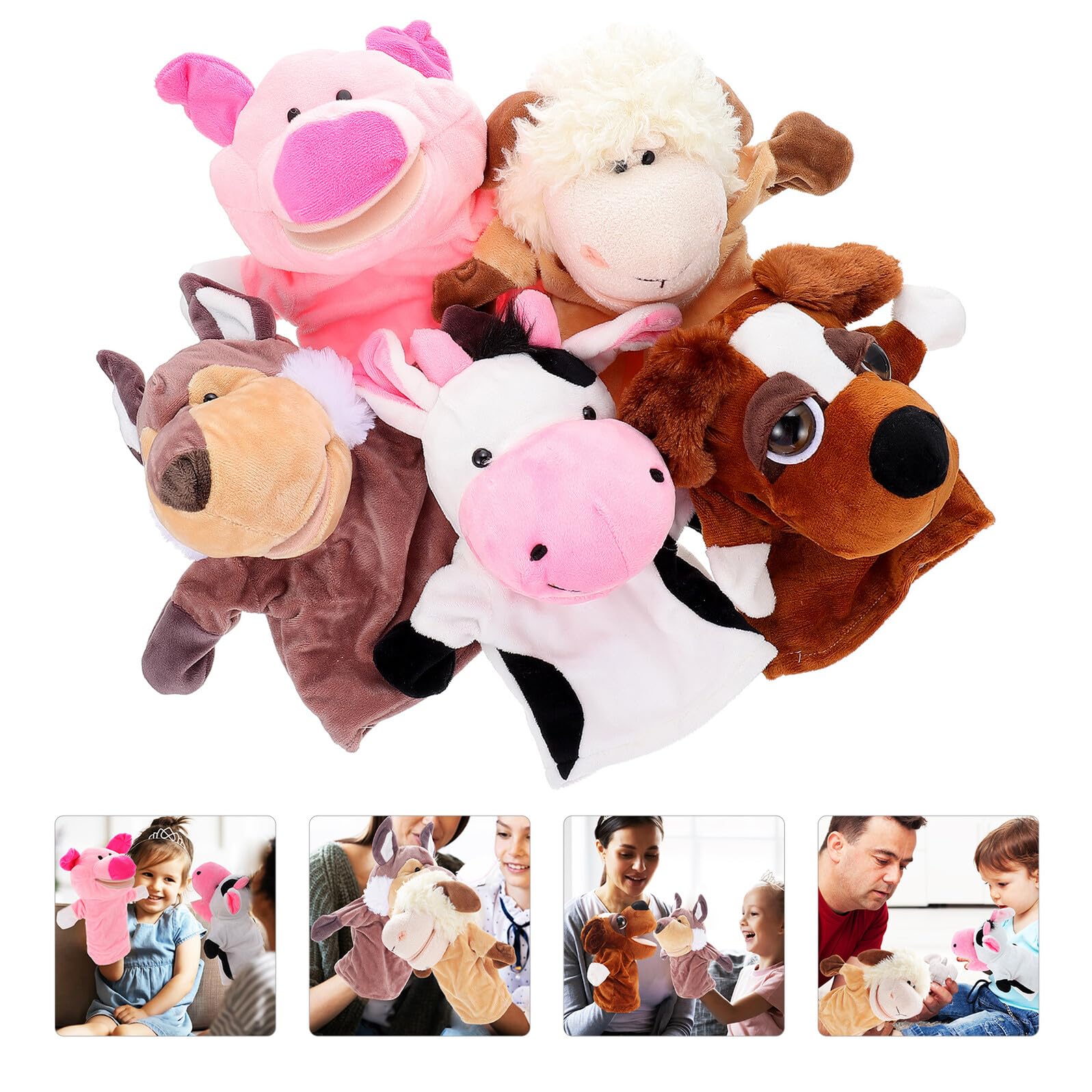 Marionetas de Mano de Juguete 5 Piezas de Peluche Corto | Boca Móvil, Relleno de Algodón Pp, para Cuentos Antes de Dormir y Conversaciones de Juego