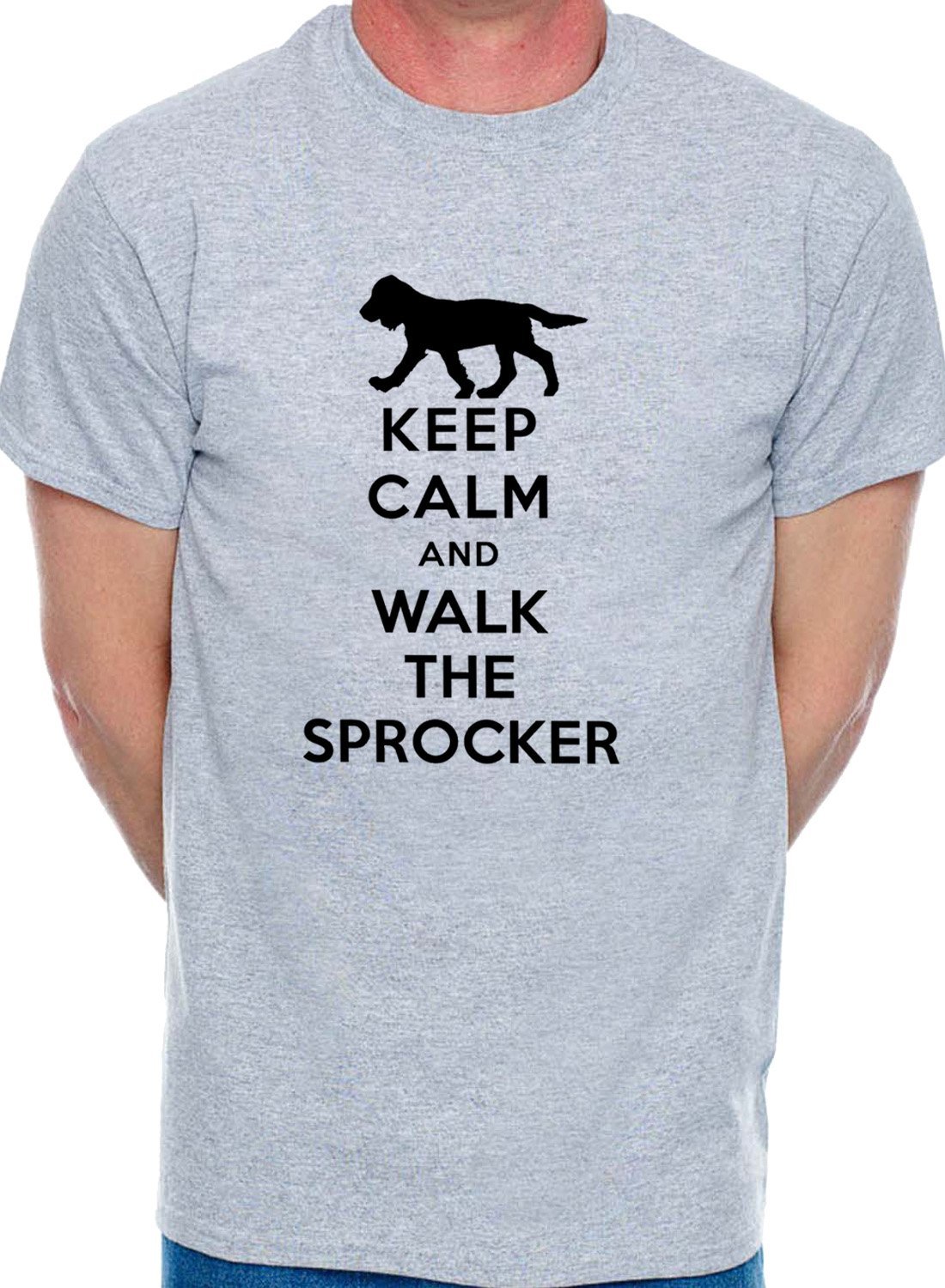 Print4u Men's Grey T-Shirt Keep Calm & Walk The Sprocker Dog X-Large Black Text