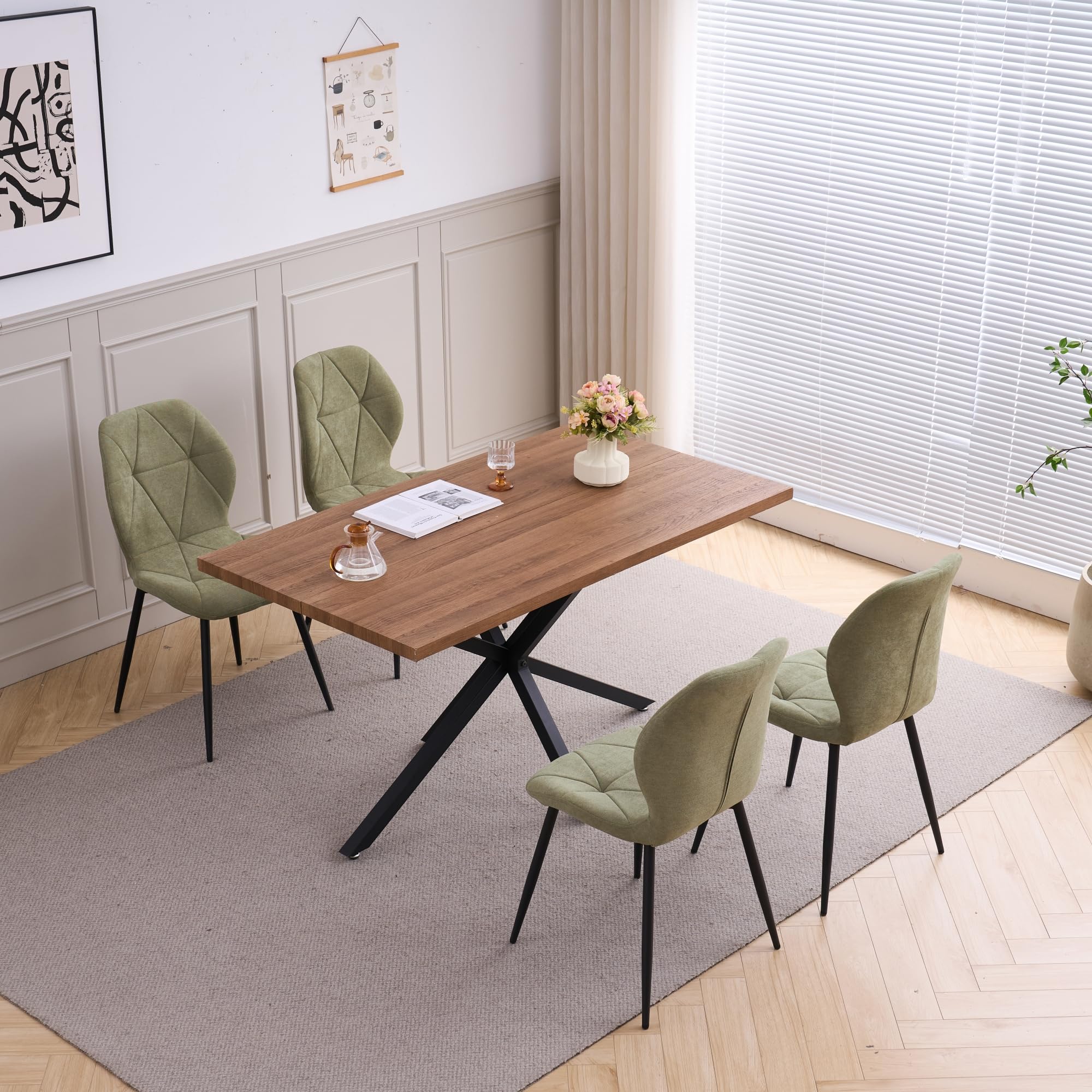 5 Set Tavolo e Sedie Sala da Pranzo 140cm, Scuro + Verde