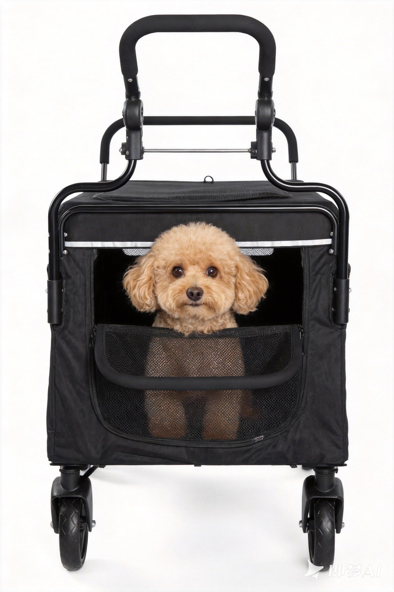 Remolque para perros plegable, carrito para perros de hasta 70 kg, freno de un paso, carro de empuje para mascotas con rampa, adecuado para camping y paseos al aire libre