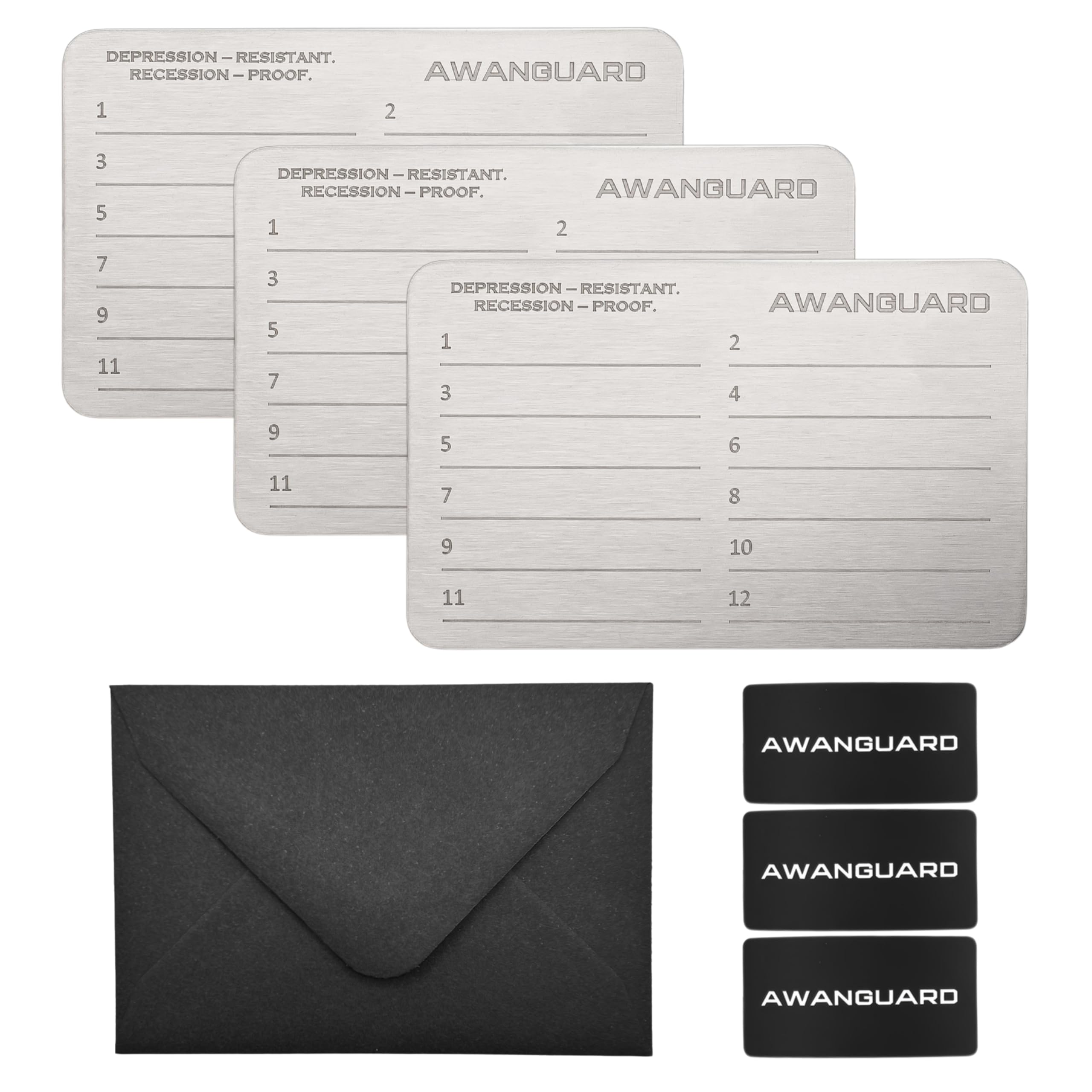 Monedero de Acero AWANGUARD Crypto - 3x24 SEED Phrase Placas de Acero Inoxidable, Crypto Wallet. Almacenamiento de Frases de Recuperación. Monedero de Criptomonedas, Almacenamiento de Frases Semilla