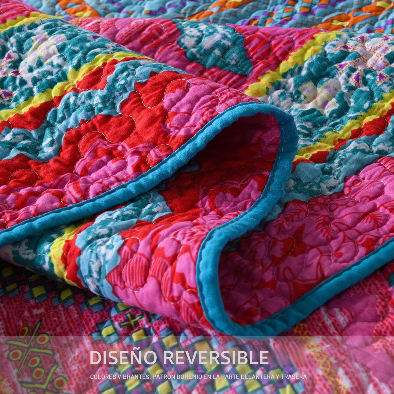 Qucover Colcha Boutí 220x240 cm, Ligera Microfibra Colchas Cama, 3 Piezas Ultrasónica Colcha Boho con 2 Fundas de Almohada de 50x70 cm para Dormitorio, como Funda de Sofá