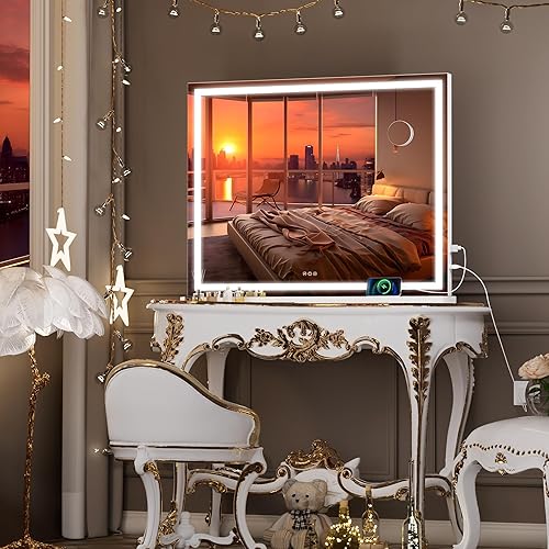 Miniatura 6 de Hasipu Vanity Mirror with Lights, 40" x 30" LED Makeup Mirror, Lighted Makeup Mirror with Dimmable 3 Modes, Touch Screen Control Vanity Mirror