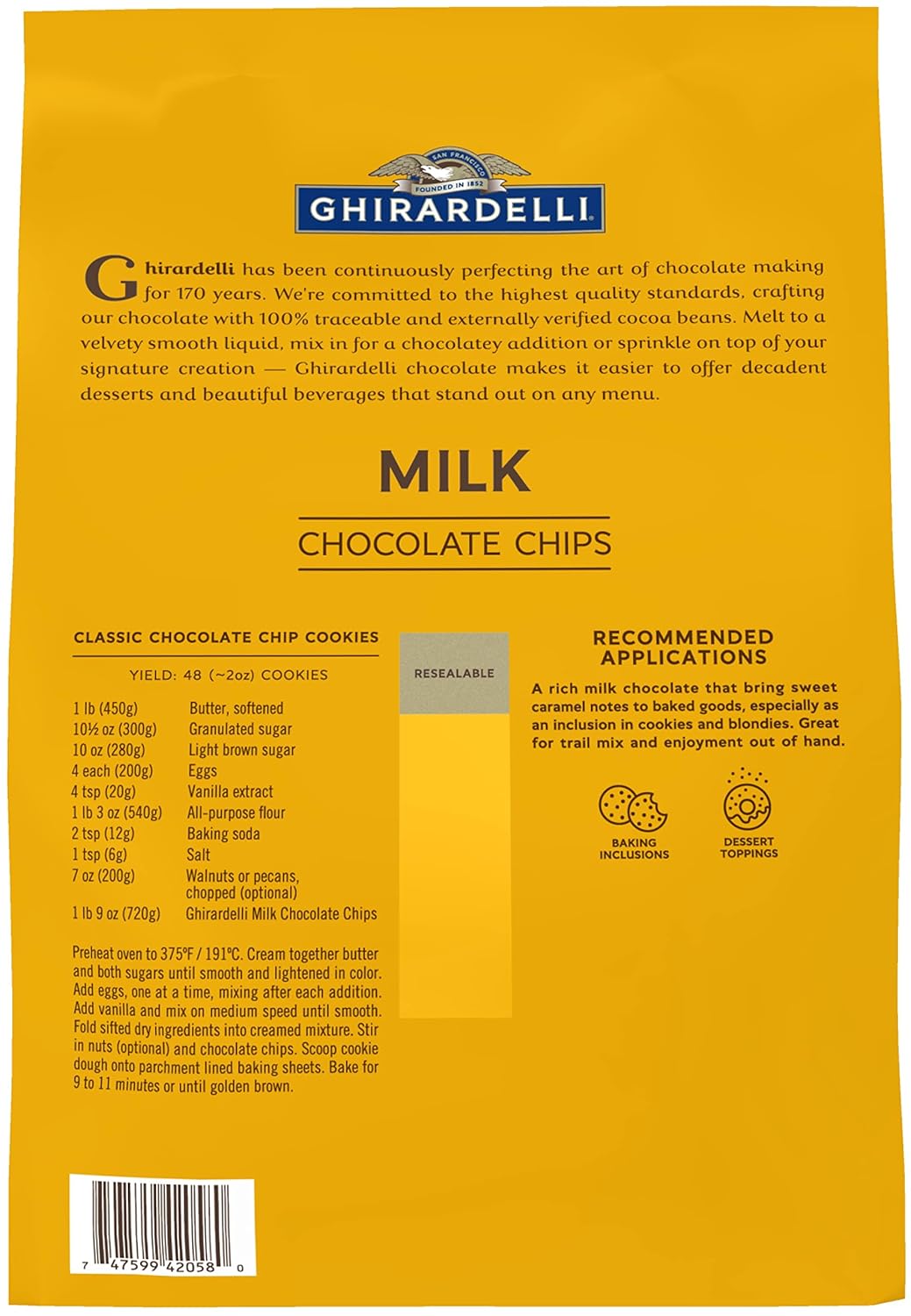 Ghirardelli Milk Chocolate Chips, 5lb Bag with Ghirardelli Stamped Barista Spoon