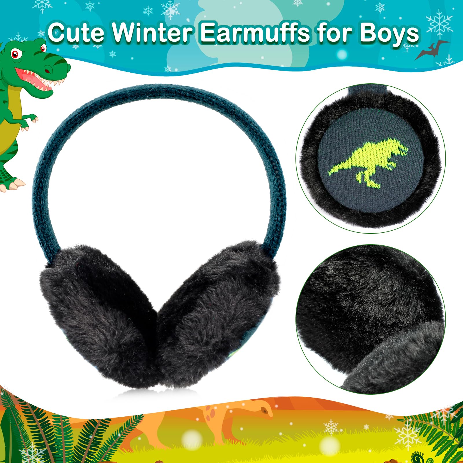 Orejeras Infantiles, Dinosaurio Suave Orejeras de Invierno Ajustables Orejeras de Felpa Cálido para Niños Actividades Aire Libre en Invierno