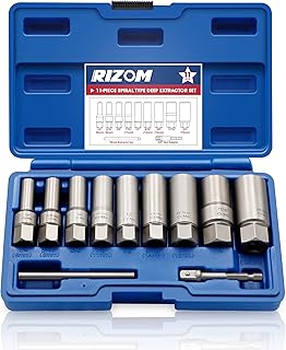 RIZOM 11-Piece Spiral Type Deep Bolt Extractor Set, Stripped Nut Remover Set, for Removing Spark Plug, Broken Bolts, Studs, Fittings, Threaded Pipes and Pins