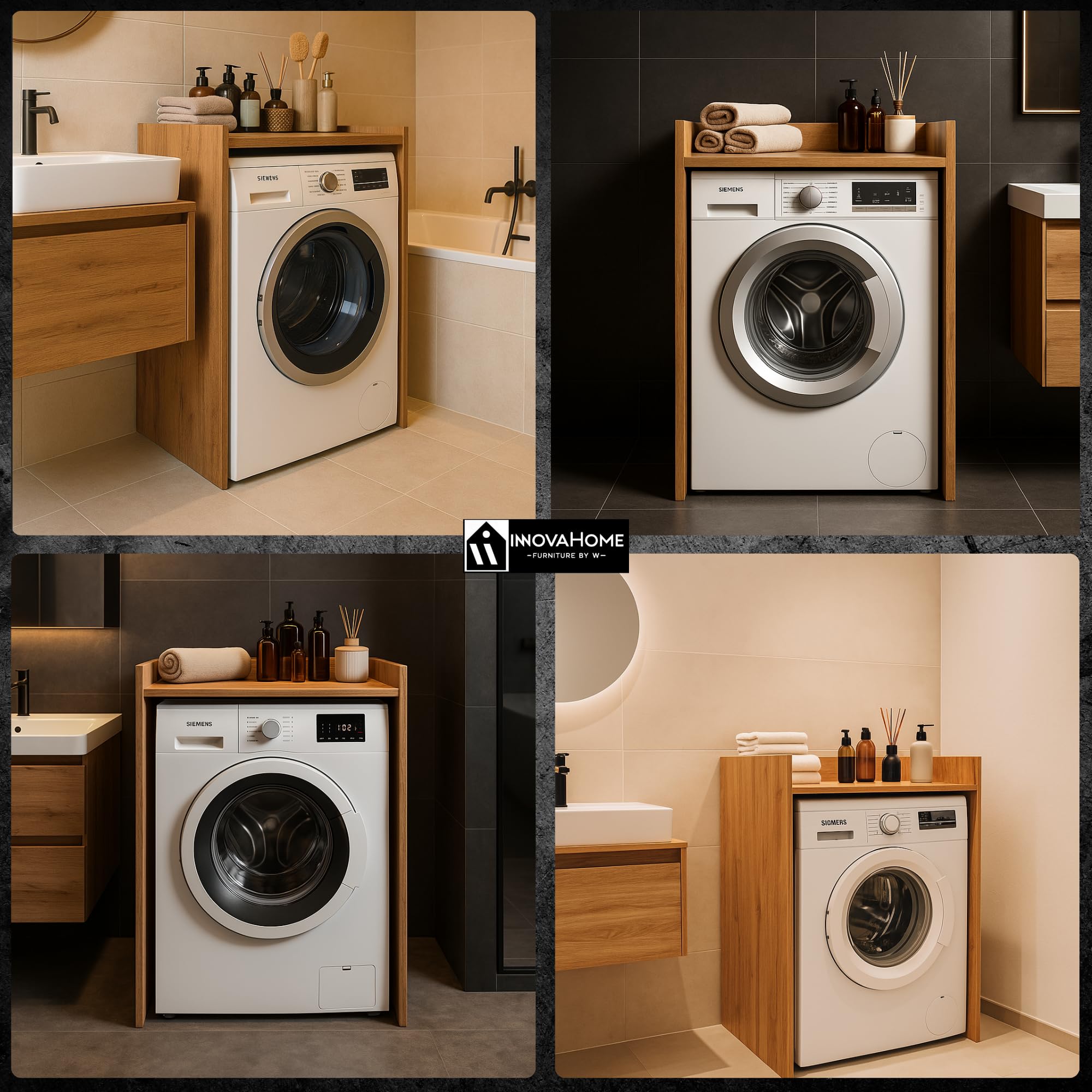 INNOVAHOME Armoire Machine a Laver, Meuble Machine à Laver et Sèche-Linge, Meuble Lave Linge avec Étagère de Rangement, Cache Supérieur sans Perçage - Chêne Wotan 66x97x62cm