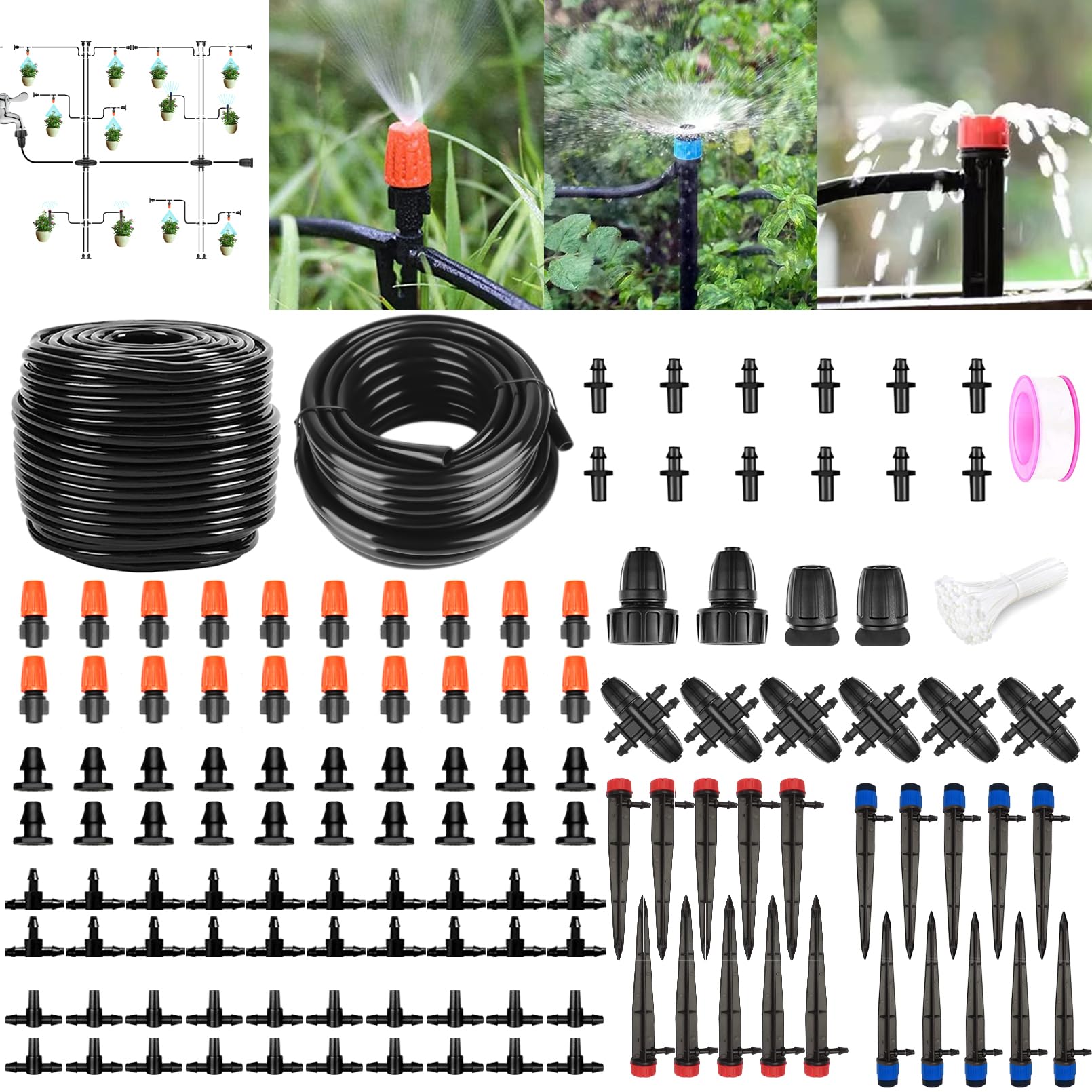 Tivddikun 200FT+40FT Irrigation System Kit, Automatic Watering System with 8/11mm Main Tubing 4/7mm Distribution Tubing and Accessories, Drip Irrigation System for Greenhouse, Yard, Lawn, Plant