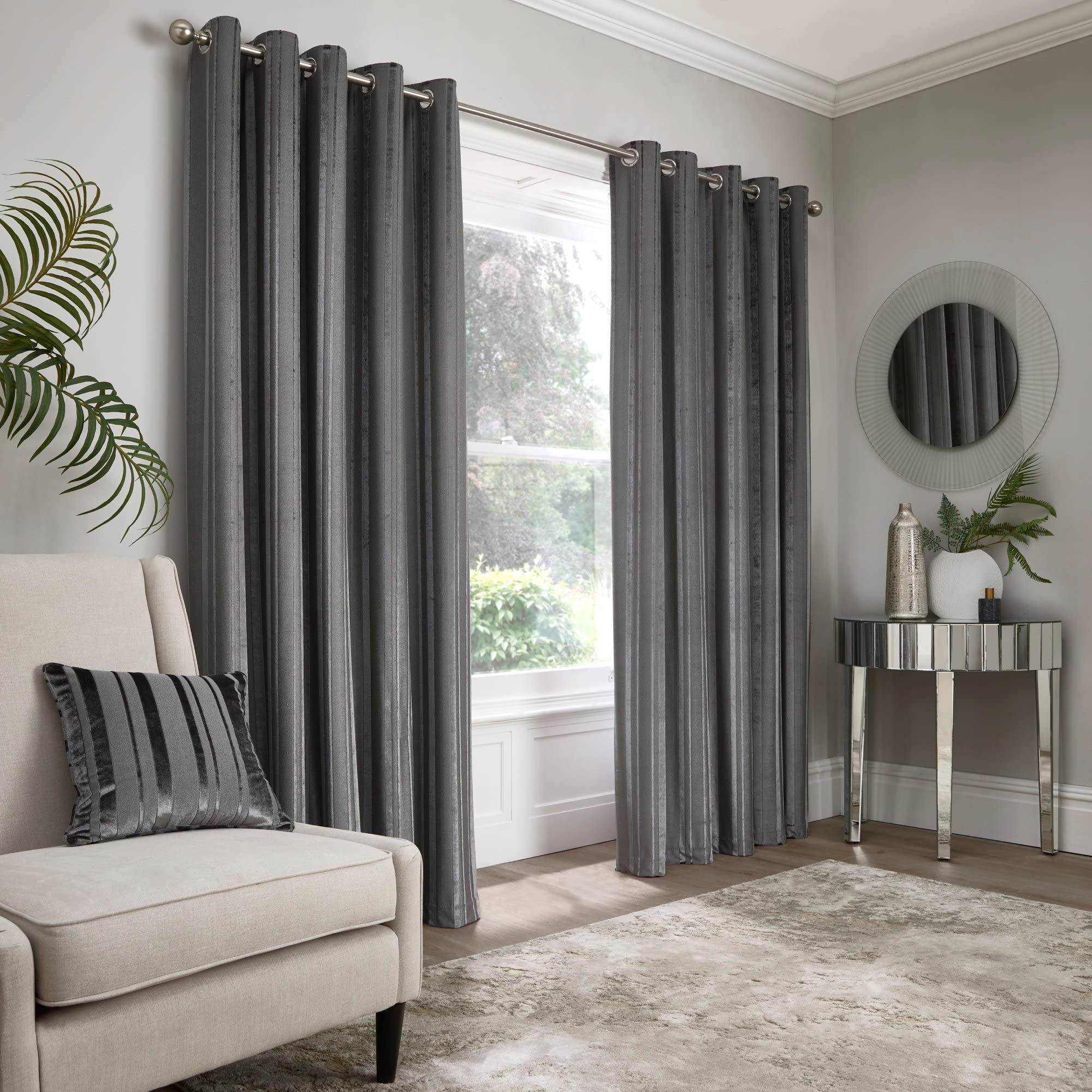 Appletree Boutique - Conrad - Jacquard Pair of Eyelet Curtains - 90" Width x 72" Drop (229 x 183cm) in Slate