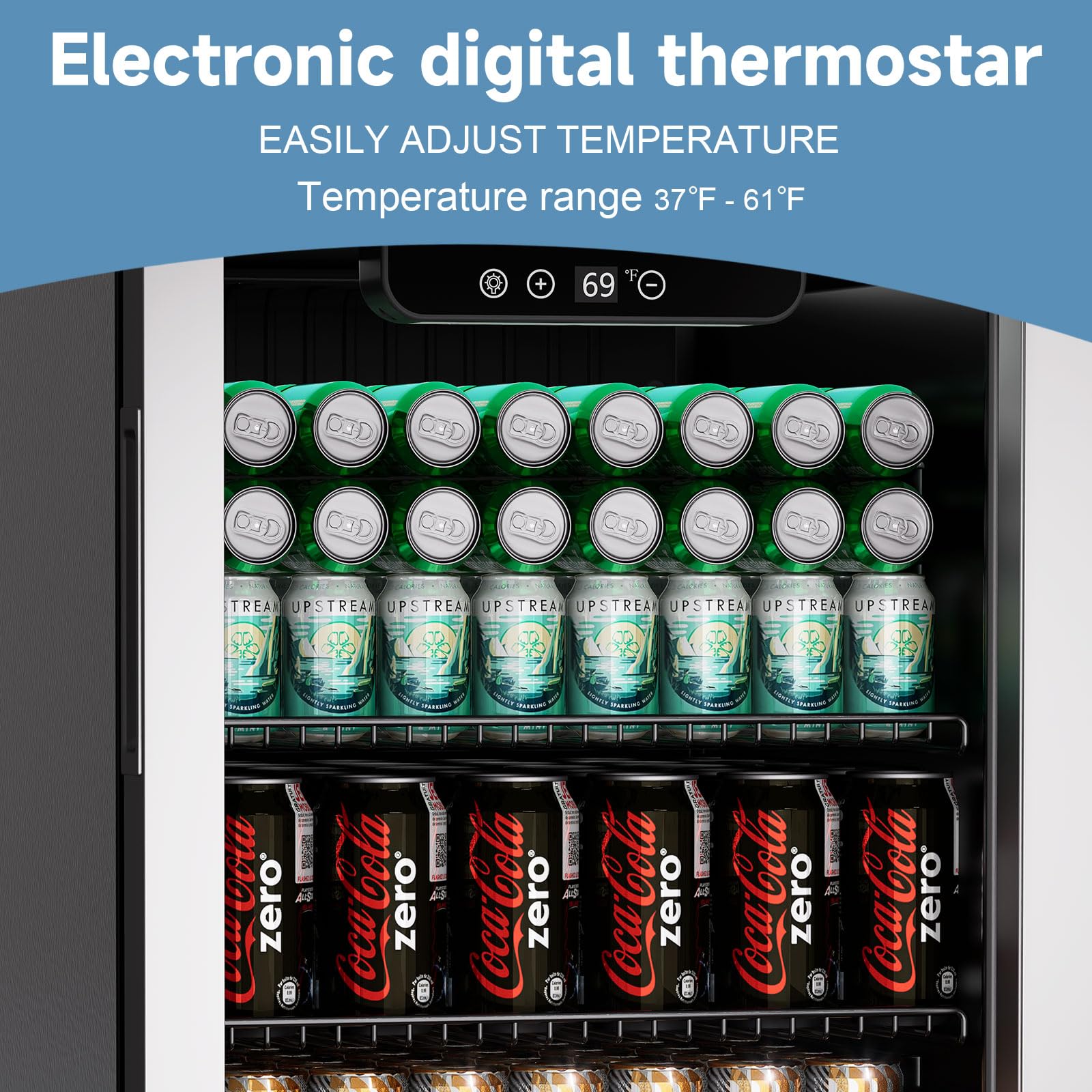 Stopsad Compact Beverage Refrigerator Cooler, 105 Can/3.0 Cubic Feet Mini Fridge with Glass Front Door, Digital Display Small Refrigerator with Adjustable Shelves for Soda, Beer or Wine