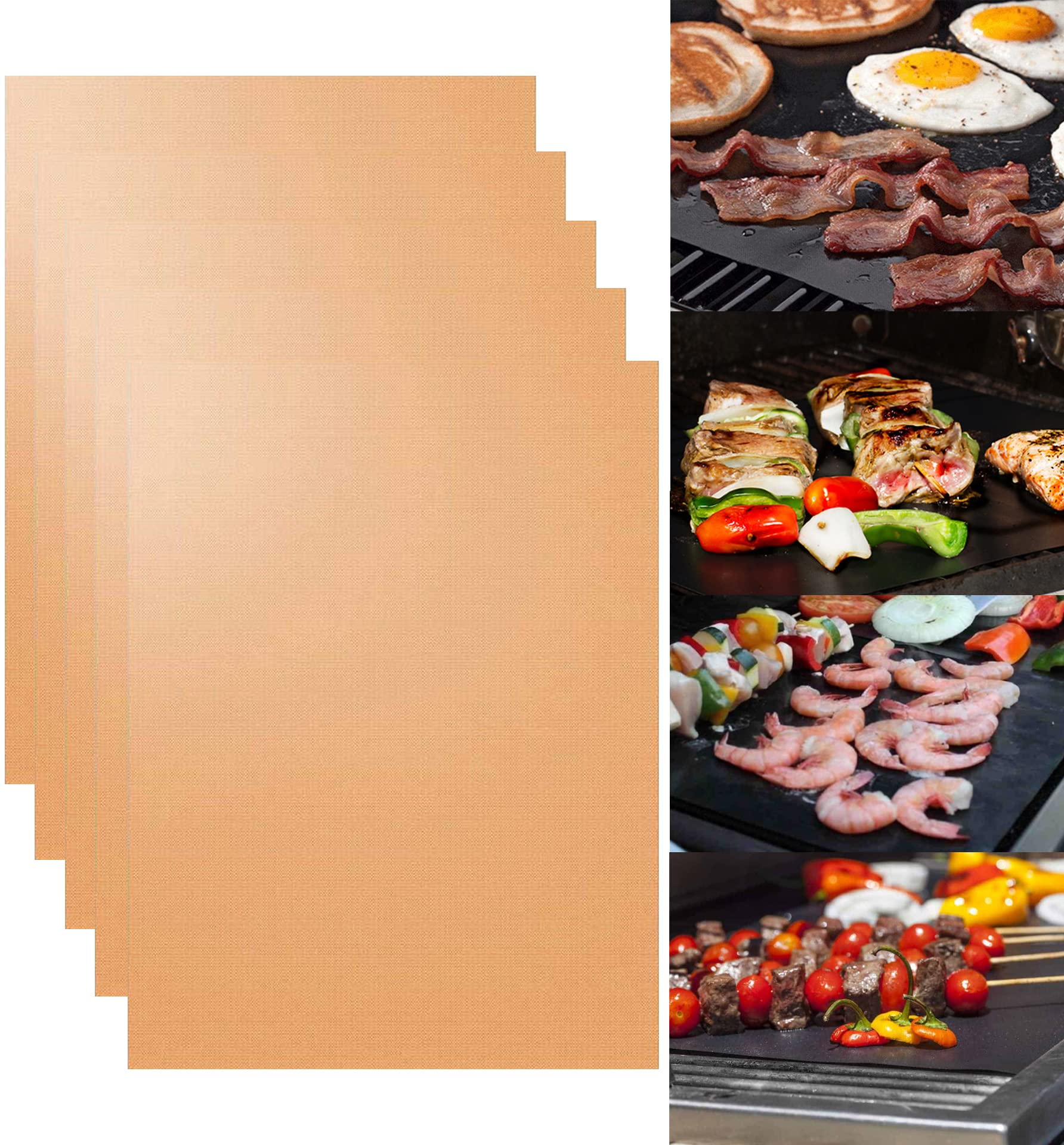 Wei Ni JiaBBQ Grill Mat Pack of 5, Grill Mat for Outdoor Grill，Reusable BBQ Grill Accessories Sheets，Works on Gas, Charcoal, Pellet Grill