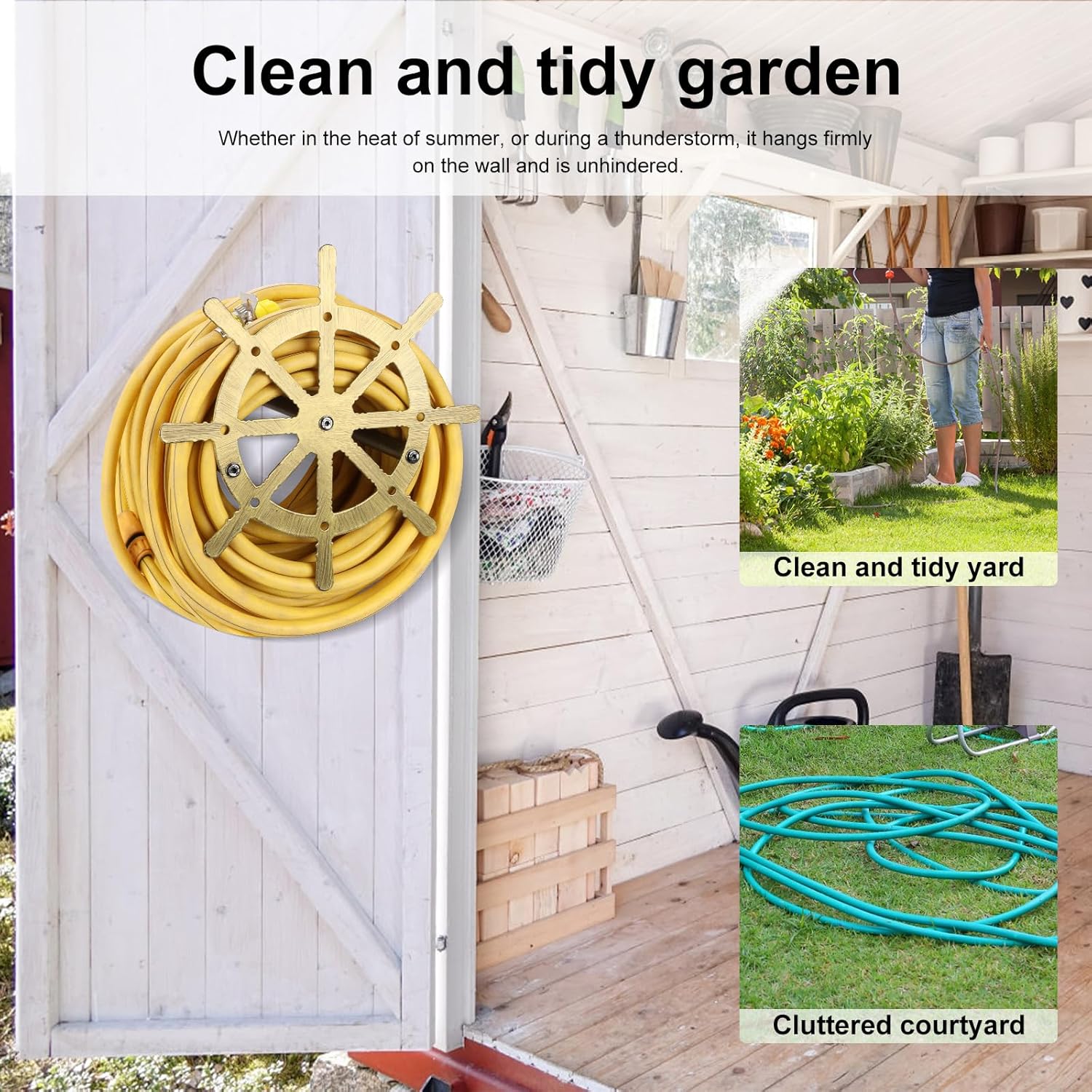 Metal Garden Hose Holder - Sturdy Hose Racks Heavy Duty Hose Hanger Wall Mounted Hose Holder Decorative Hose Stewards Reel Hose Stand for Outdoor Yards(1pc Bronze)