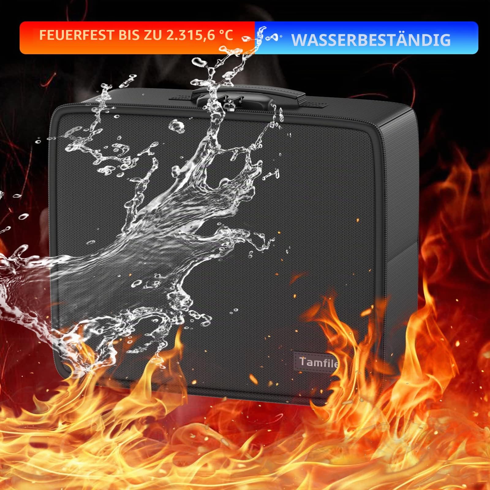 Tamfile Feuerfeste Foto-Aufbewahrungsbox, 18 transparenten 10,2 x 15,2 cm Innen-Fotohüllen, Foto-Organizer mit Schloss für Bilder, Karten, Briefmarken und Bürobedarf mit 4 Blatt Etikettenaufklebern