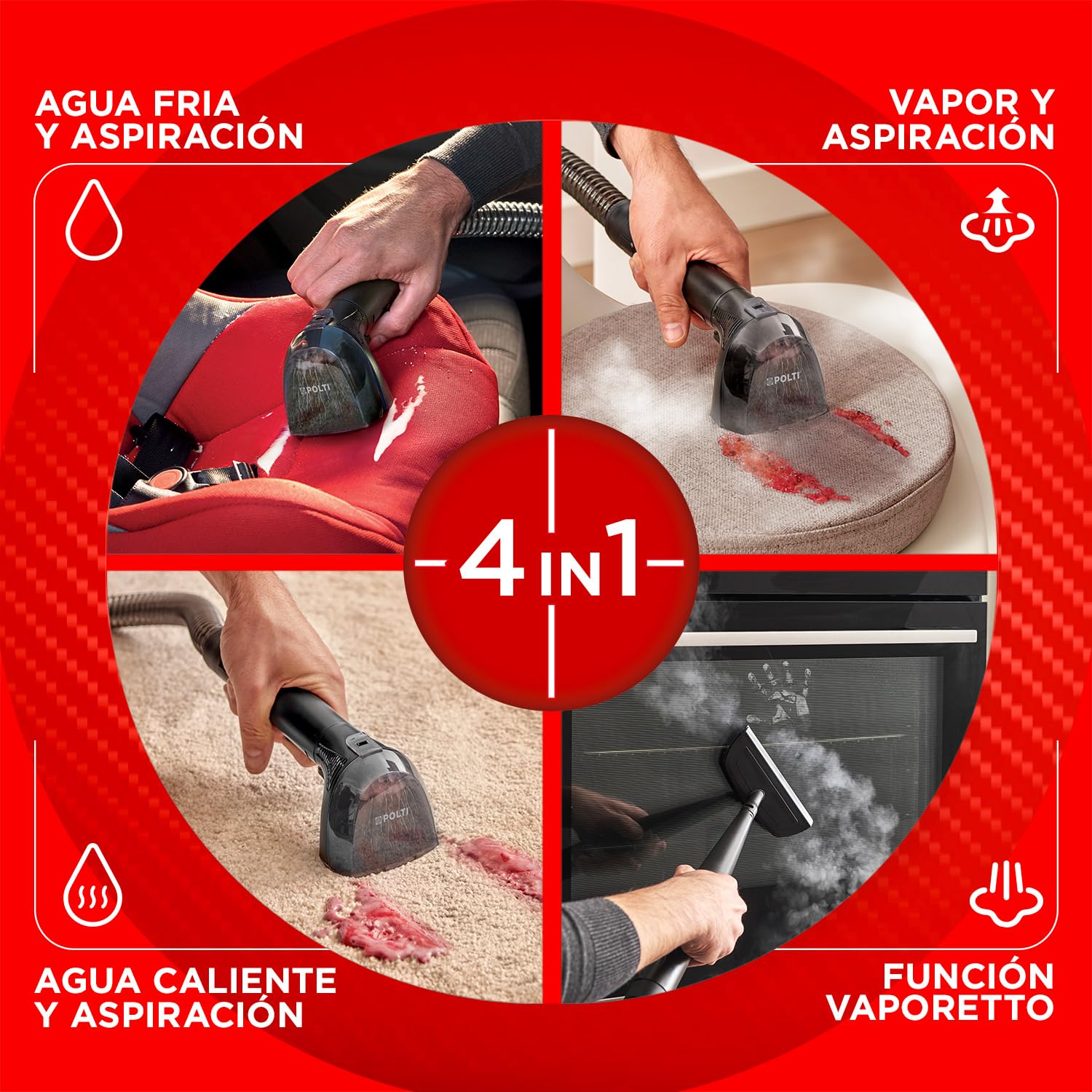 Polti StainOver SC20, Limpia Tapicerías a Vapor 4 en 1 para Eliminar Manchas, Quitamanchas con Función Vaporetto, Ideal para Quienes tienen Animales, 9 accesorios incluidos, Gris