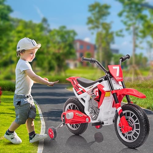 Miniatura 2 de Motocicleta eléctrica de 12 V para niños, funciona con pilas, regalos de cumpleaños para niños con ruedas de entrenamiento de 2 velocidades,