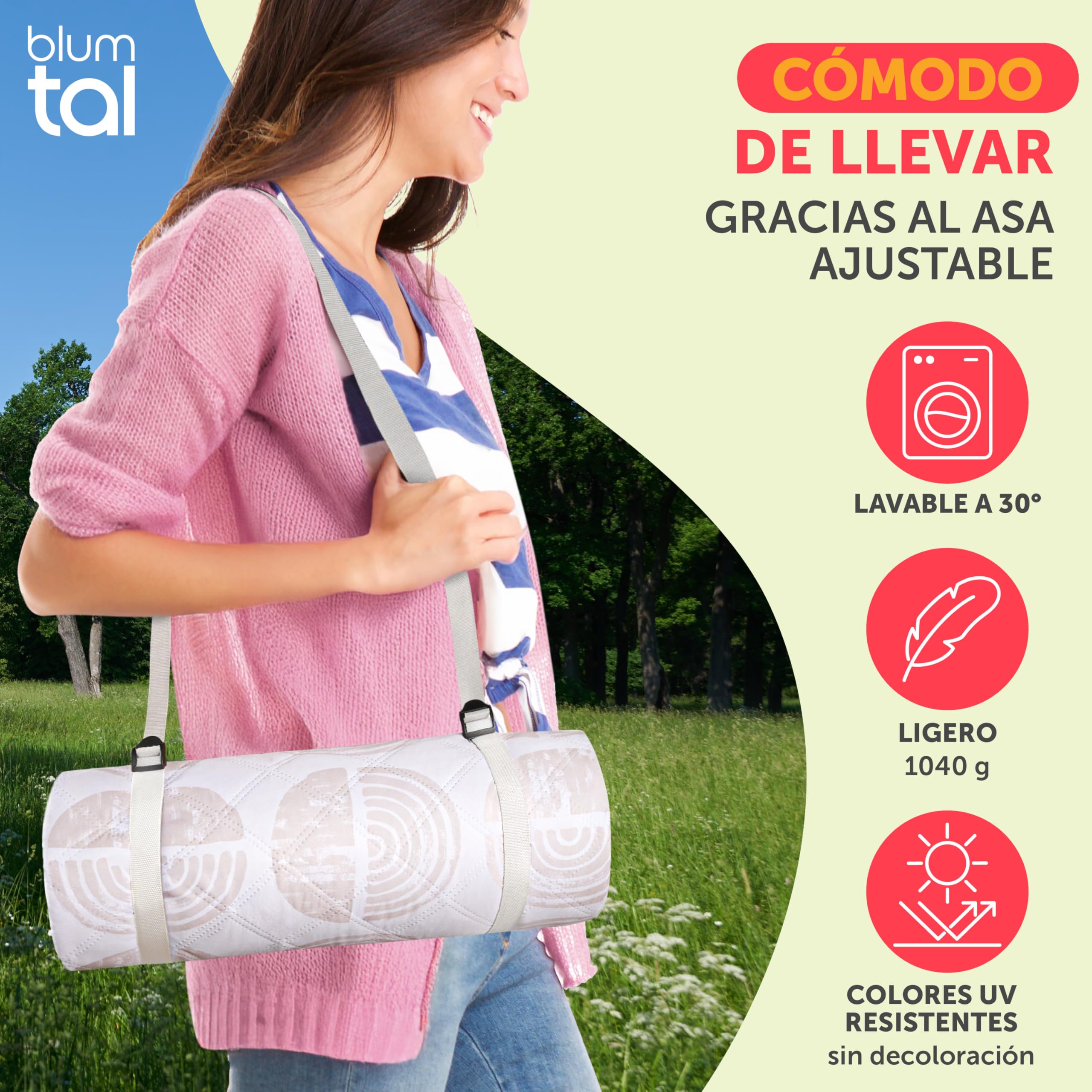 Blumtal Manta Picnic Impermeable 200 x 200 cm - Manta Impermeable Picnic Blanket Playa - Manta Impermeable Lavable Esterilla Playa - Manta de Picnic diseño Boho CÍRCULO - Manel Picnic Tela Oxford