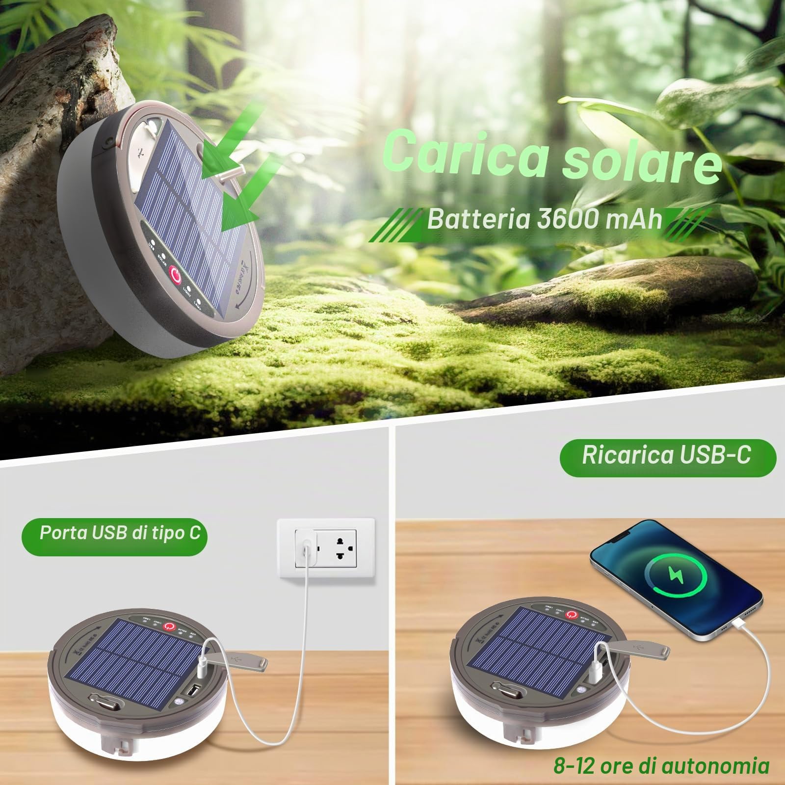 HELESIN Catena luminosa da campeggio arrotolabile, 12,8 m, 128 LED, per esterni, ricarica USB IP44, impermeabile, per campeggio, giardino ed escursionismo