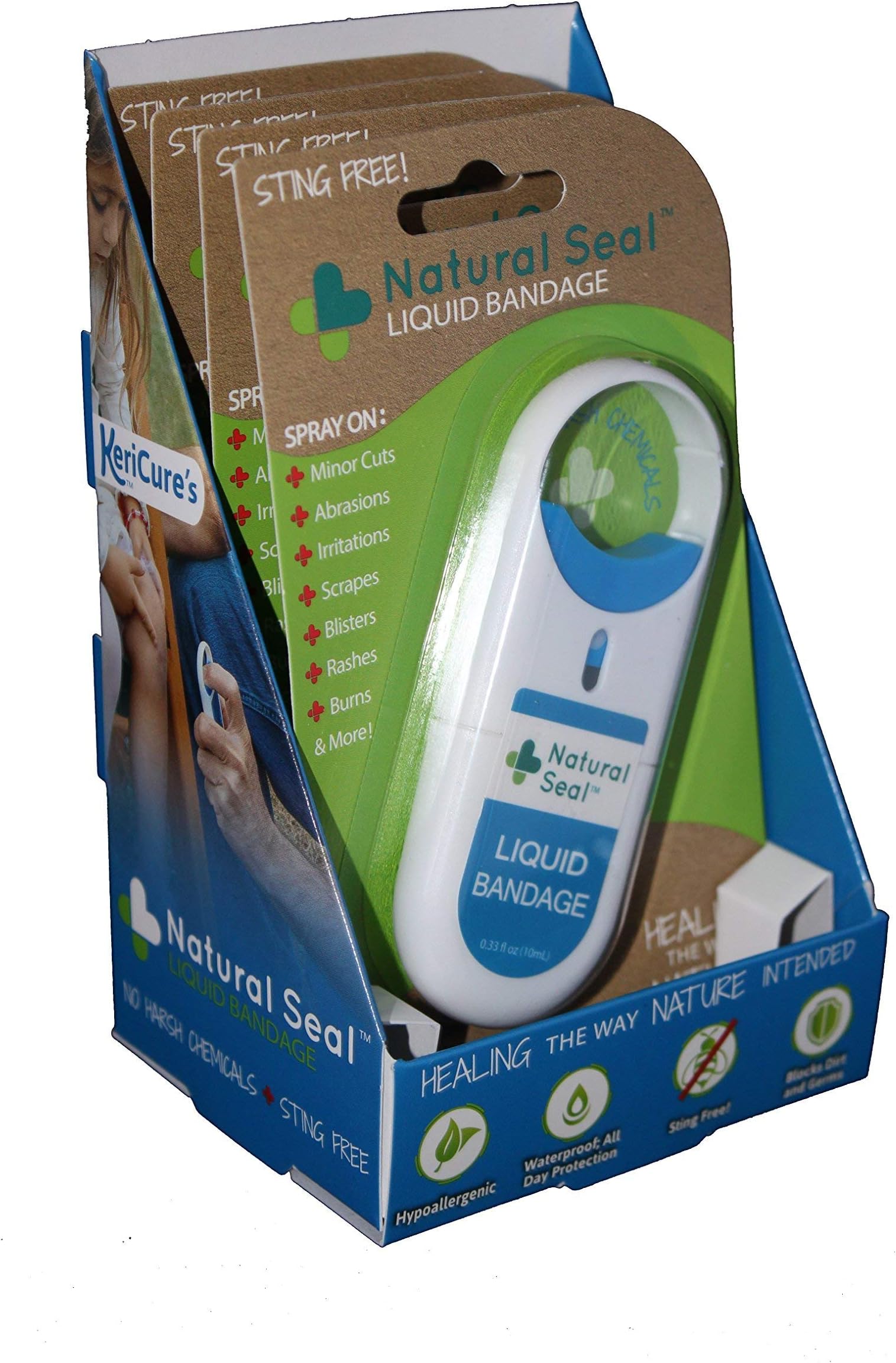 KeriCure's Natural Seal Invisible Spray on Liquid Bandage, 0.33 Oz - Pack of 4