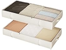 Vailando Storage Containers, 6 Inches Tall 60L Underbed Storage Bins with Sturdy Handles and Sidewalls, Closet Organizer for Clothes, Blankets, Seasonal Items, Beige, 2-Pack