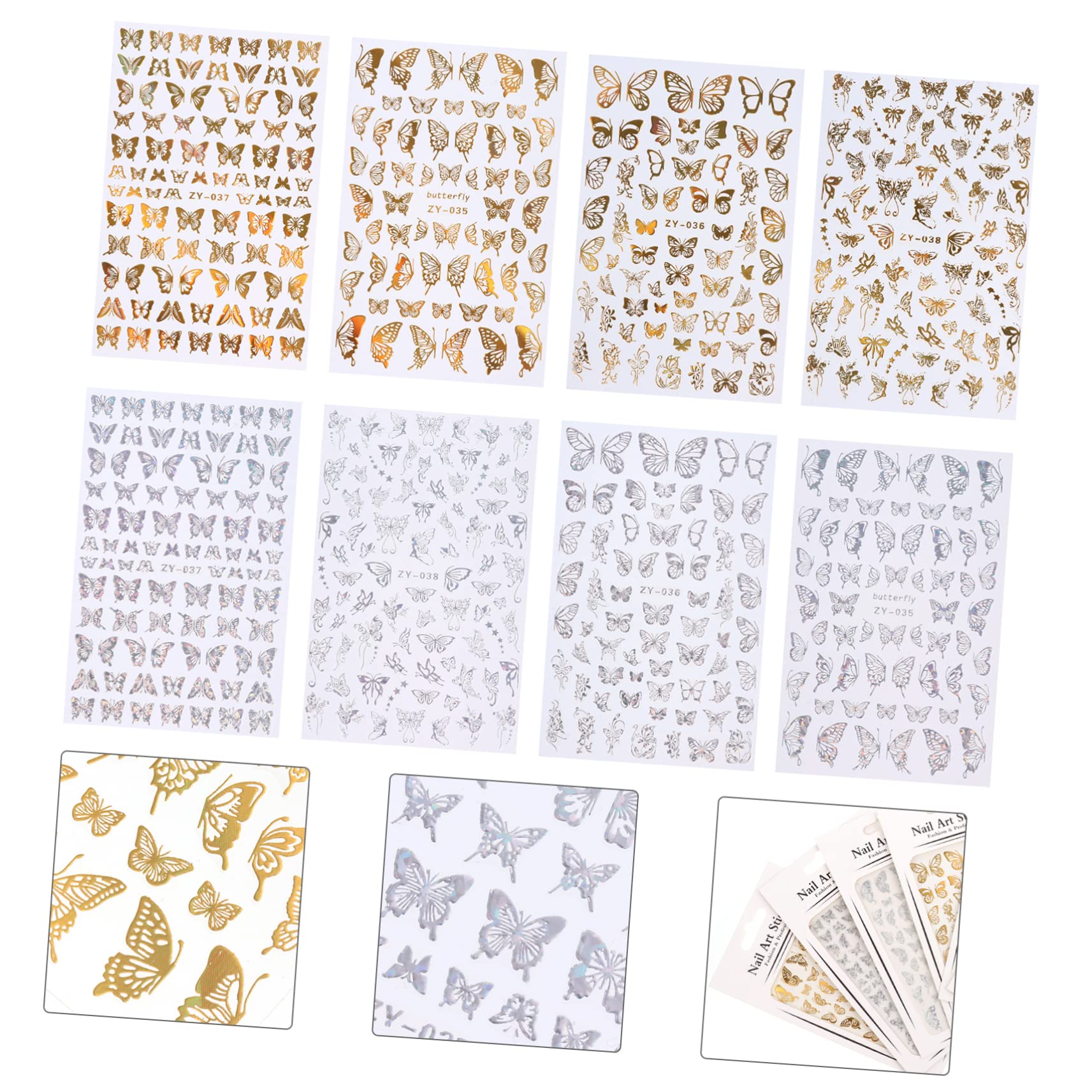 3 Set Adesivi Unghie Farfalle Per Decorazioni Manicure Adatti Per Diy Nail Art E Regali Per Amiche Stili Vari Facili Usare 8 Fogli*3