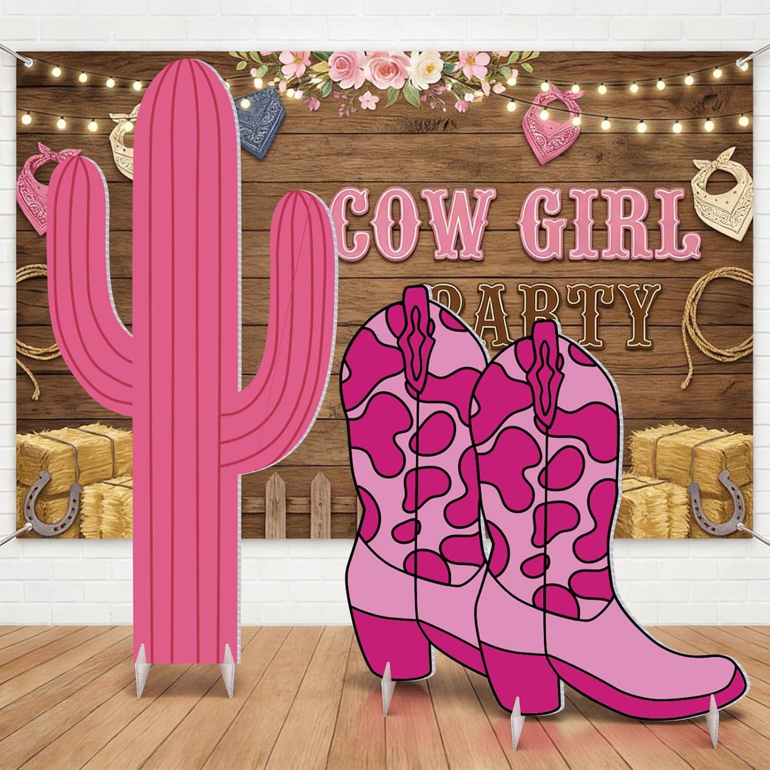 Sliner 3 Pcs Western Cowgirl Party Decorations 23-35 Inch Pink Cactus and 2 Boots Shape Cowboy Photography Booth Prop for Western Birthday Wedding Theme Party Supplies