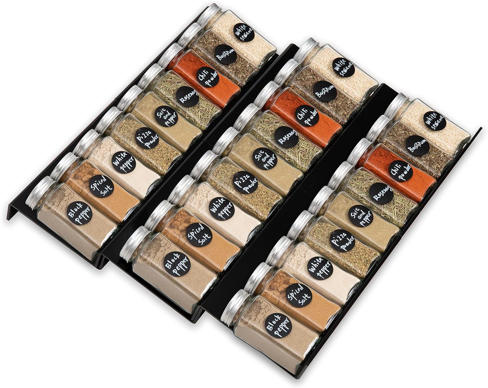 ihomecooker Spice Drawer Organizer Spice Jars Organizer Seasoning Rack Expandable From 8" to 16" 3 Tiers Countertop Tray Insert for Kitchen Drawers(6PCS)