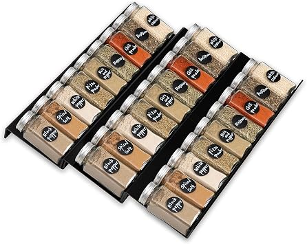 ihomecooker Spice Drawer Organizer Spice Jar Organizer Condiment Rack Expandable from 8" to 16" 3 Tier Countertop Tray Insert for Kitchen Drawers 6 Pieces
