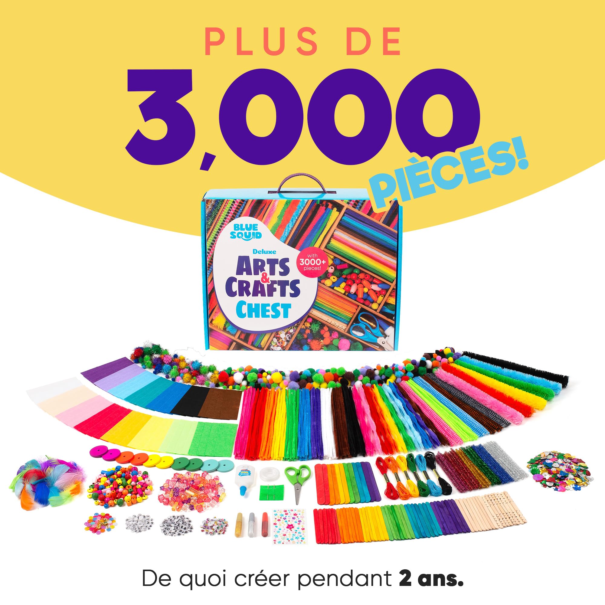 Blue Squid Boite Activités Manuelles pour Enfants - Maxi Coffret 3000 Pcs ge 4-12 ans, Kit Loisir Creatif Enfant, Kit Bricolage Enfants, Activité Manuelle Enfant