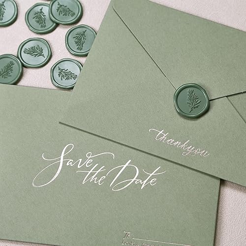 Miniatura 5 de UNIQOOO Pistola de pegamento verde oliva, varillas de cera para sello de cera, perfectas para invitaciones de boda, tarjetas de agradecimiento,