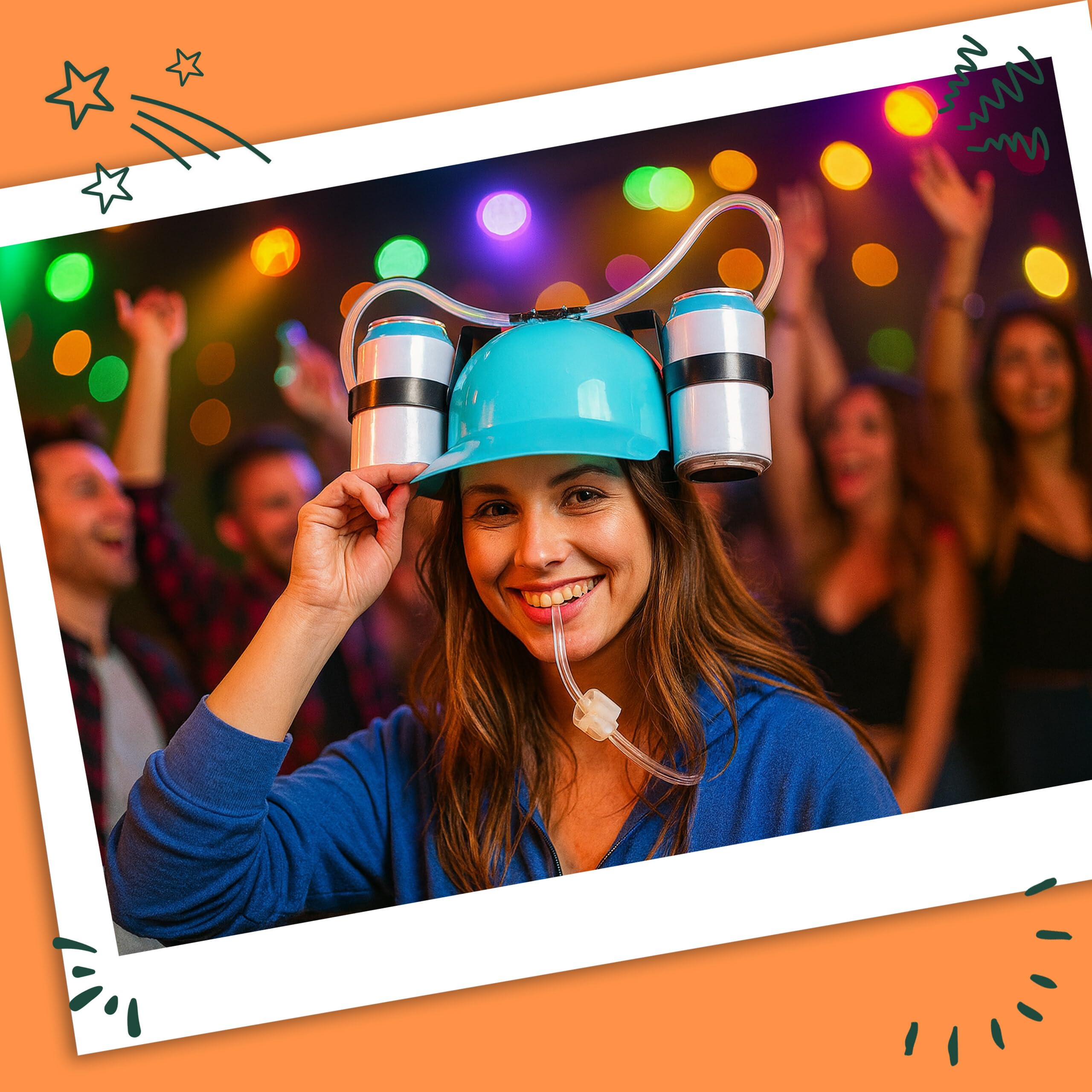 Relaxdays Cappello Porta Birra, Elmetto con Cannuccia, per 2 Lattine, Gadget per Carnevale, Calcio, Feste, Vari Colori