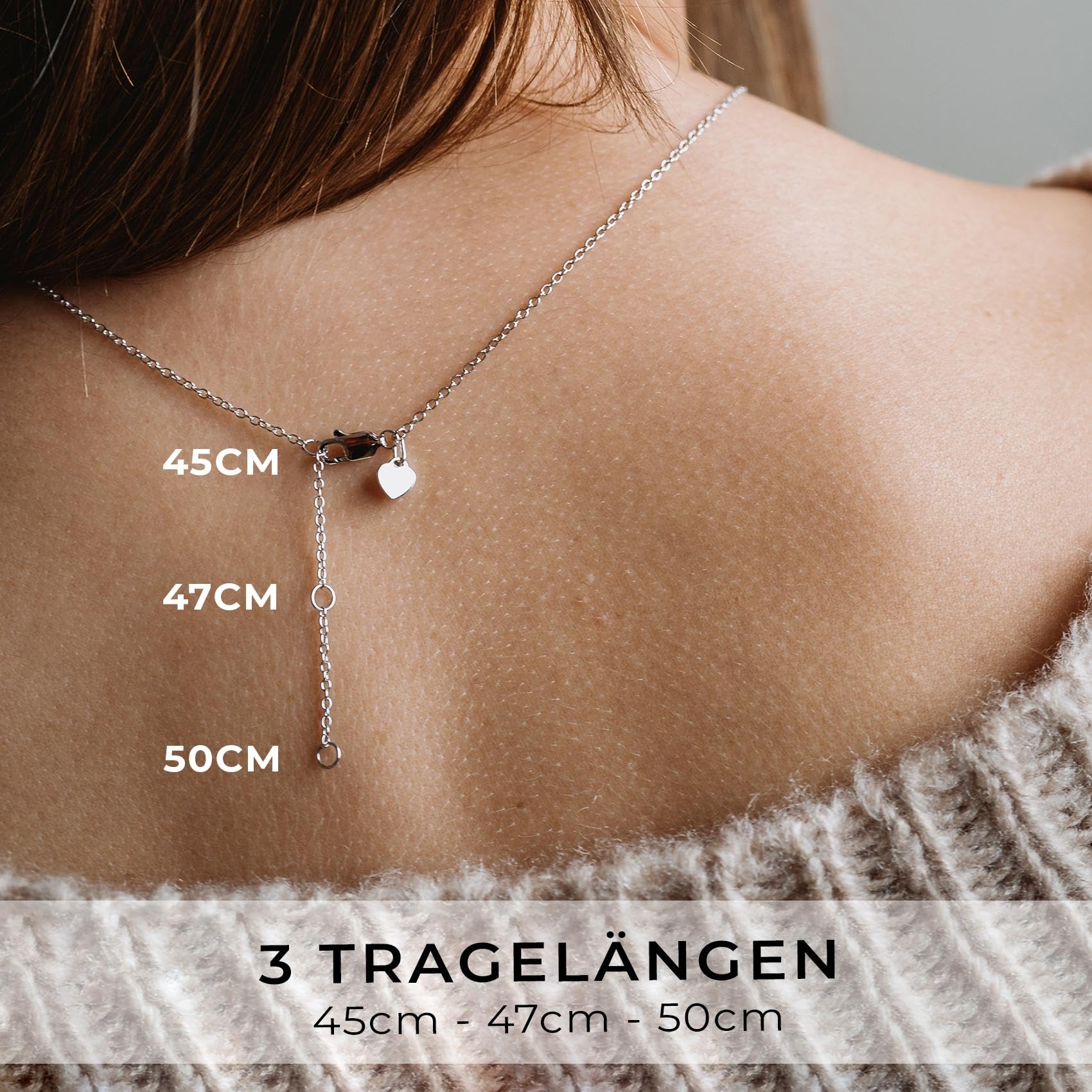 Amoonìc Herzkette Silber 925 / Gold vergoldet, Halskette Damen verstellbar | 45-50cm mit Herzanhänger, Kette Damen mit Herz, Echt Silberkette mit Stein Frauen Schmuck Geschenk für Sie Mama Freundin