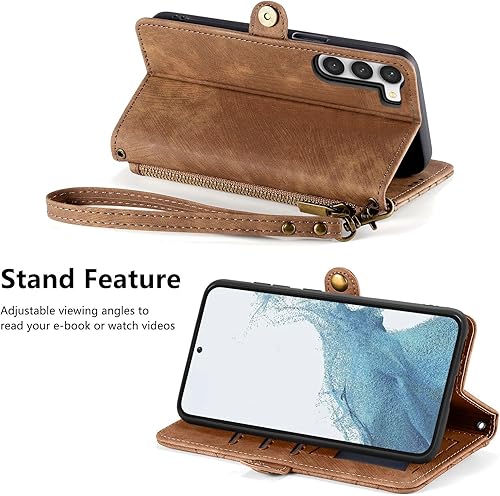 Miniatura 10 de Asuwish Funda de teléfono para Samsung Galaxy S23 5G con protector de pantalla de vidrio templado y cremallera abatible, soporte para tarjeta de