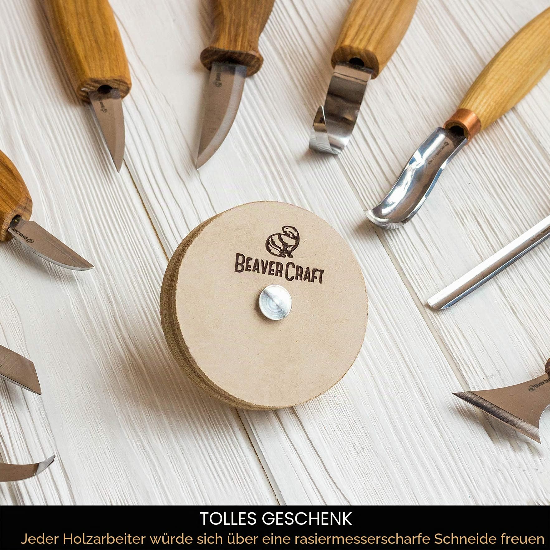 BeaverCraft Schleifrad 7 cm PW1 – Polierscheibe mit Stropping-Polierpaste für Messer, Meißel und Holzschnitzwerkzeuge