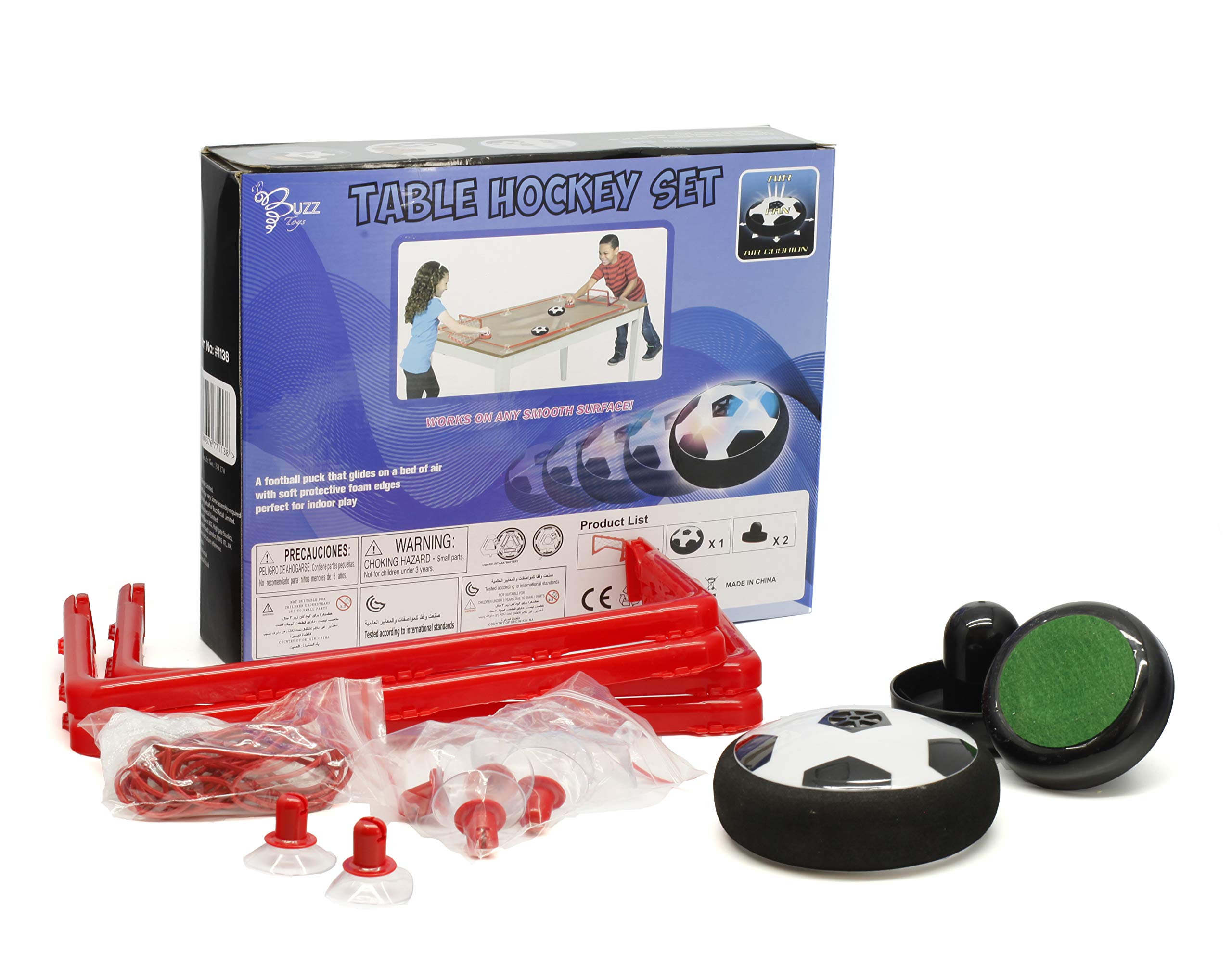Ensemble de hockey de table – Rondelle de football à coussin d'air avec 2 poussoirs, glisse sur des surfaces lisses, jeu d'intérieur