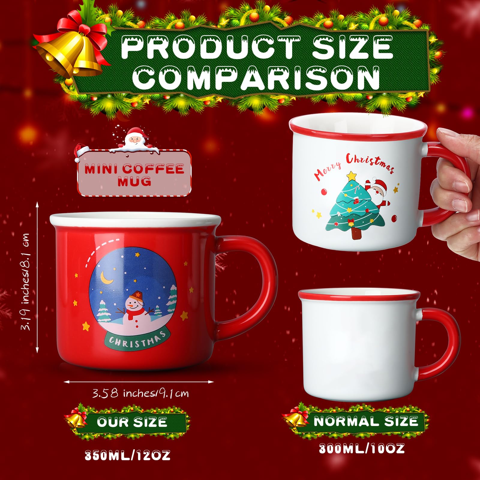 Hushee Juego de 8 tazas de Navidad de 12 onzas, tazas de café de cerámica, tazas de café de Navidad, tazas de té de leche, taza de café, regalo de Navidad para mujeres, hombres, amigos, familia
