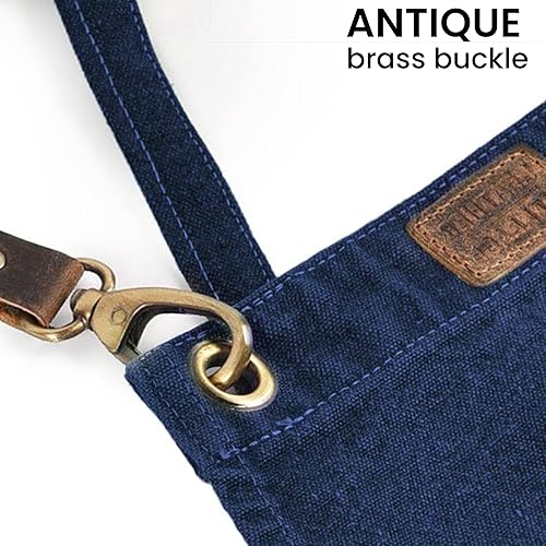 Miniatura 2 de LEATHER VILLAGE Delantales de chef para hombres y mujeres con bolsillos grandes, delantal de trabajo ajustable de lona de algodón con espalda