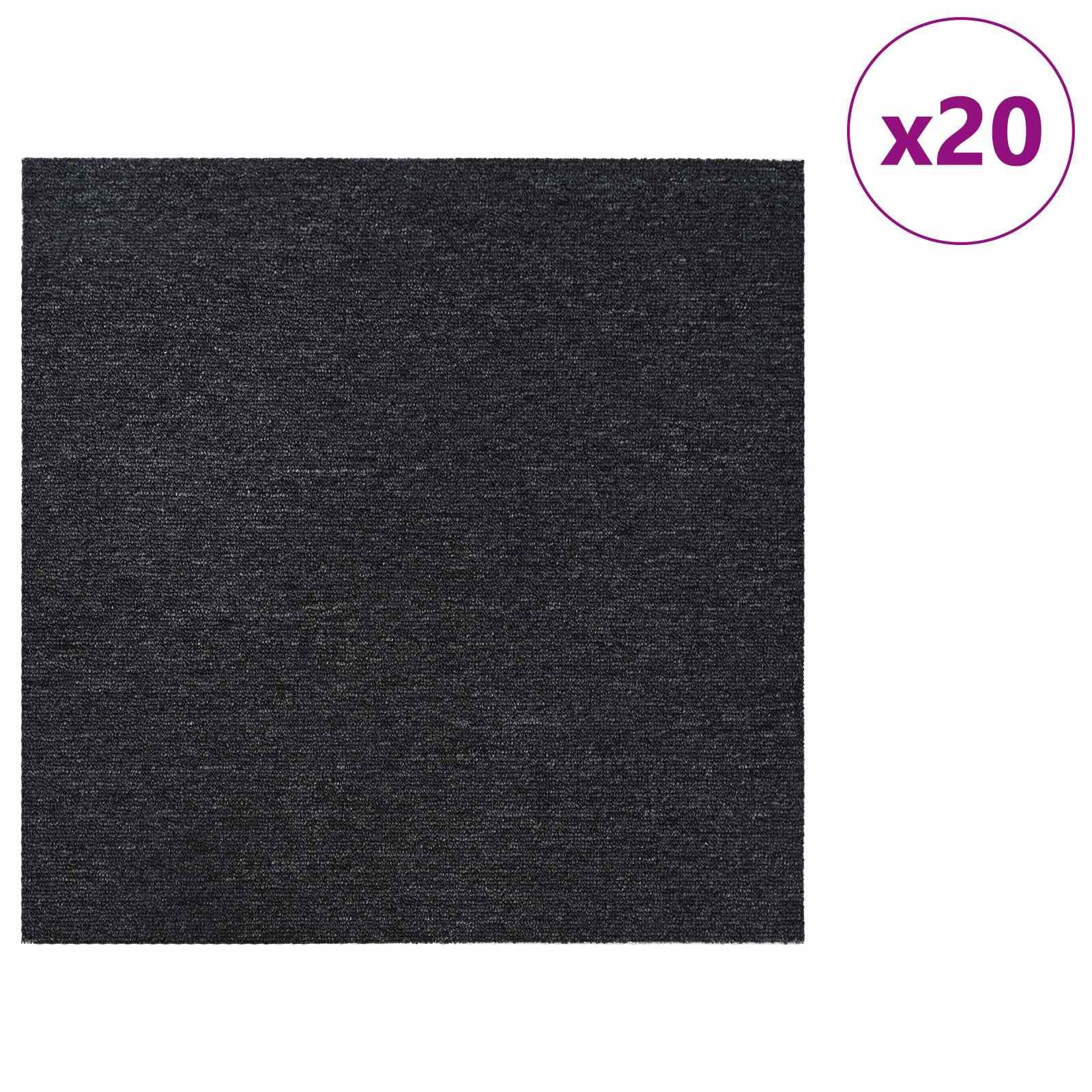 Płytki dywanowe ciemnoszare 50 x 50 cm 20 sztuk PP i bitum | Powierzchnia przypominająca pętelki, dźwiękochłonna, zdejmowana, do sypialni i salonu