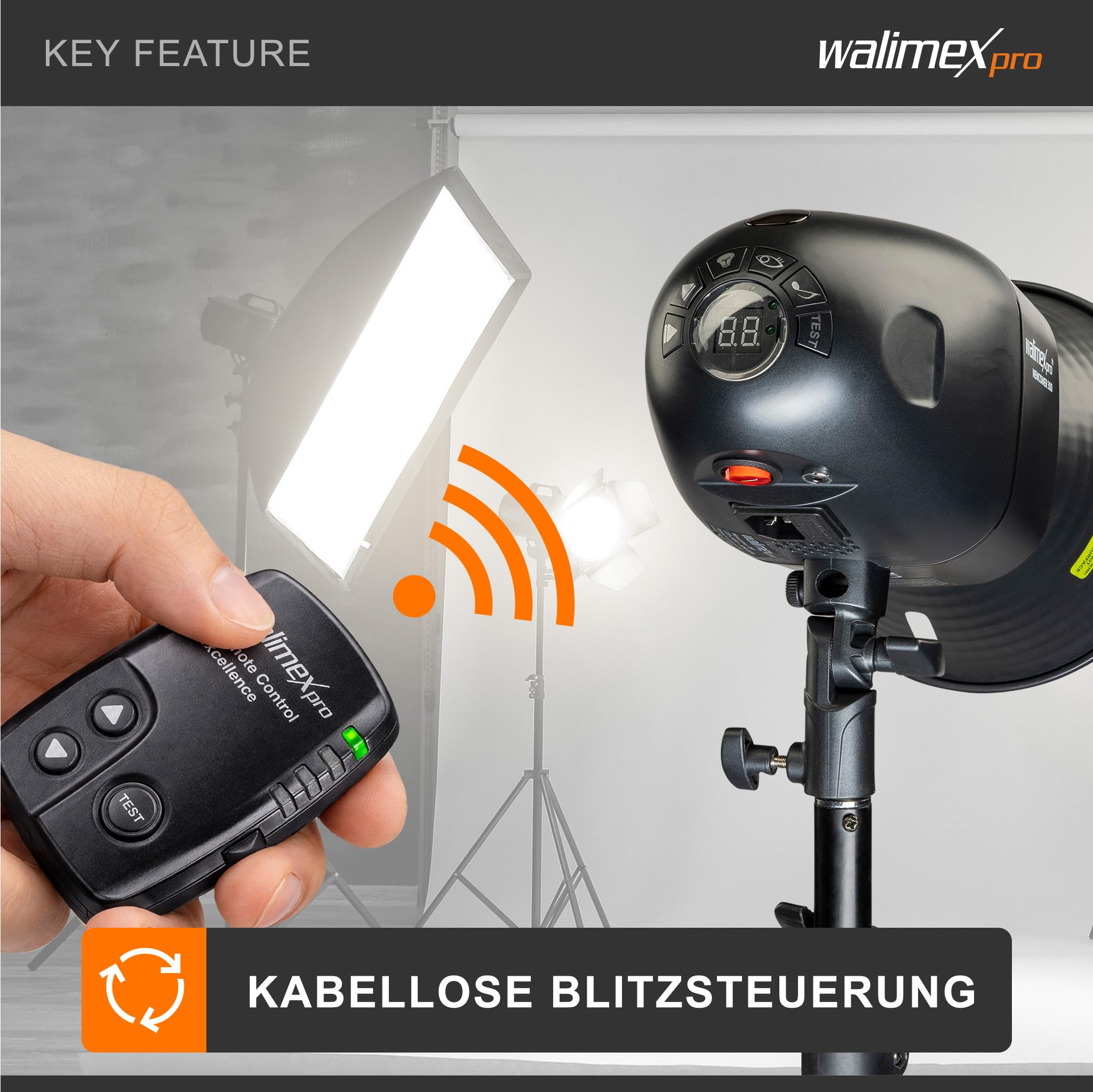 Walimex pro VE & VC & Newcomer Studioblitz Auslöser - Kabellose Fernsteuerung bis zu 30 m, Blitzauslöser mit 16 Kanäle, 4 Gruppen, 1/160 Sek. Synchronisation - Perfekt für schnelle Bewegungen