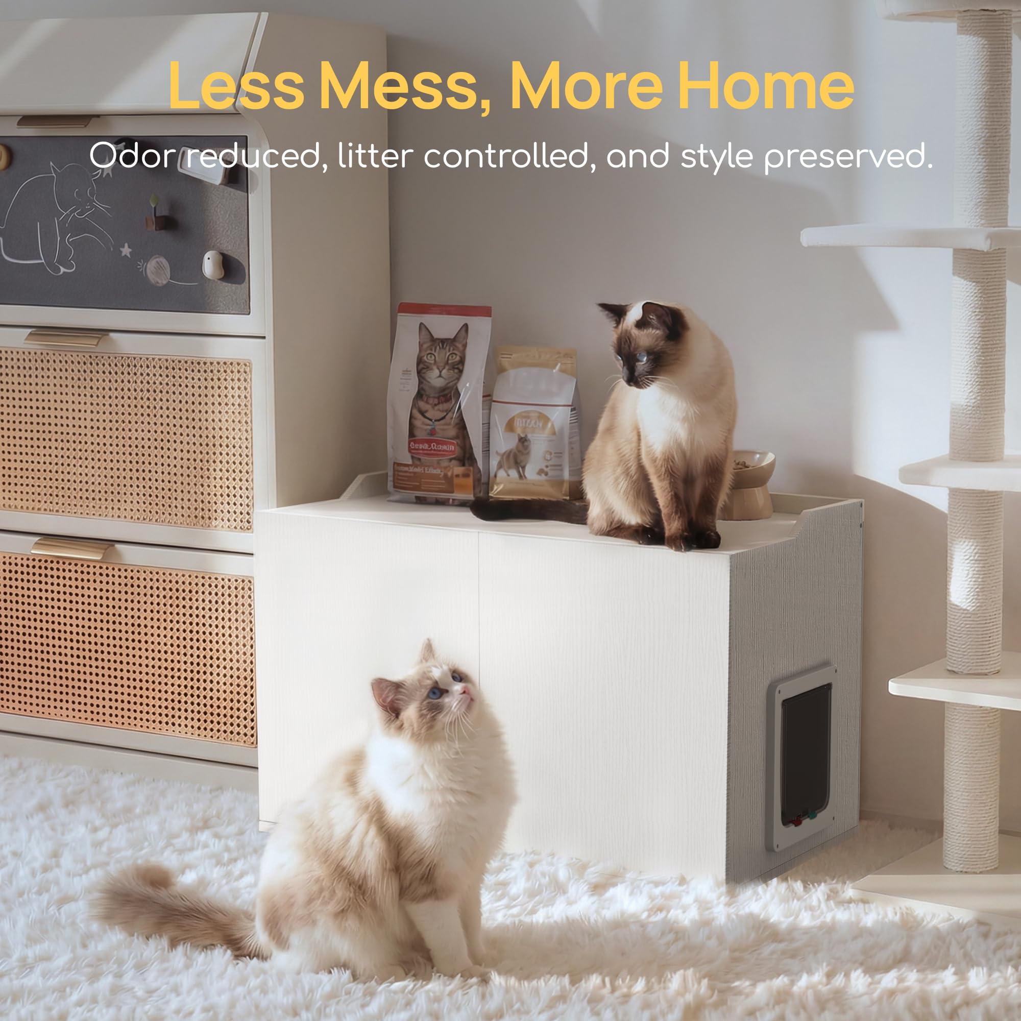Cat Litter Box Enclosure Furniture with Cat Door, Large Hidden Litter Box Cabinet for XL Boxes, 31.5" L x 19.8" W x 21.1" H, Wooden Cat Box Furniture, White - image 3