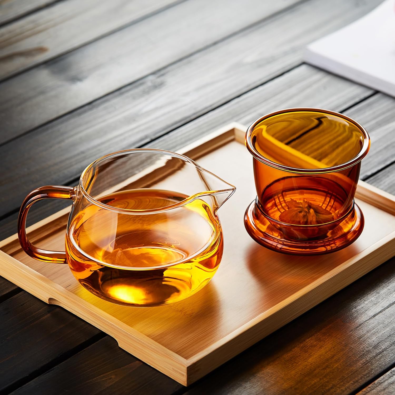 Glass Tea Pot with Infuser and Lid, Thickened Heat Borosilicate Glass Tea Kettle for Stovetop Safe, 20 fl oz