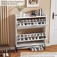 Vista 7 de Nicetree - Zapatero con 2 cajones abatibles, organizador de zapatos independiente, zapatero con patas de metal, estante estrecho para entrada, Blanco