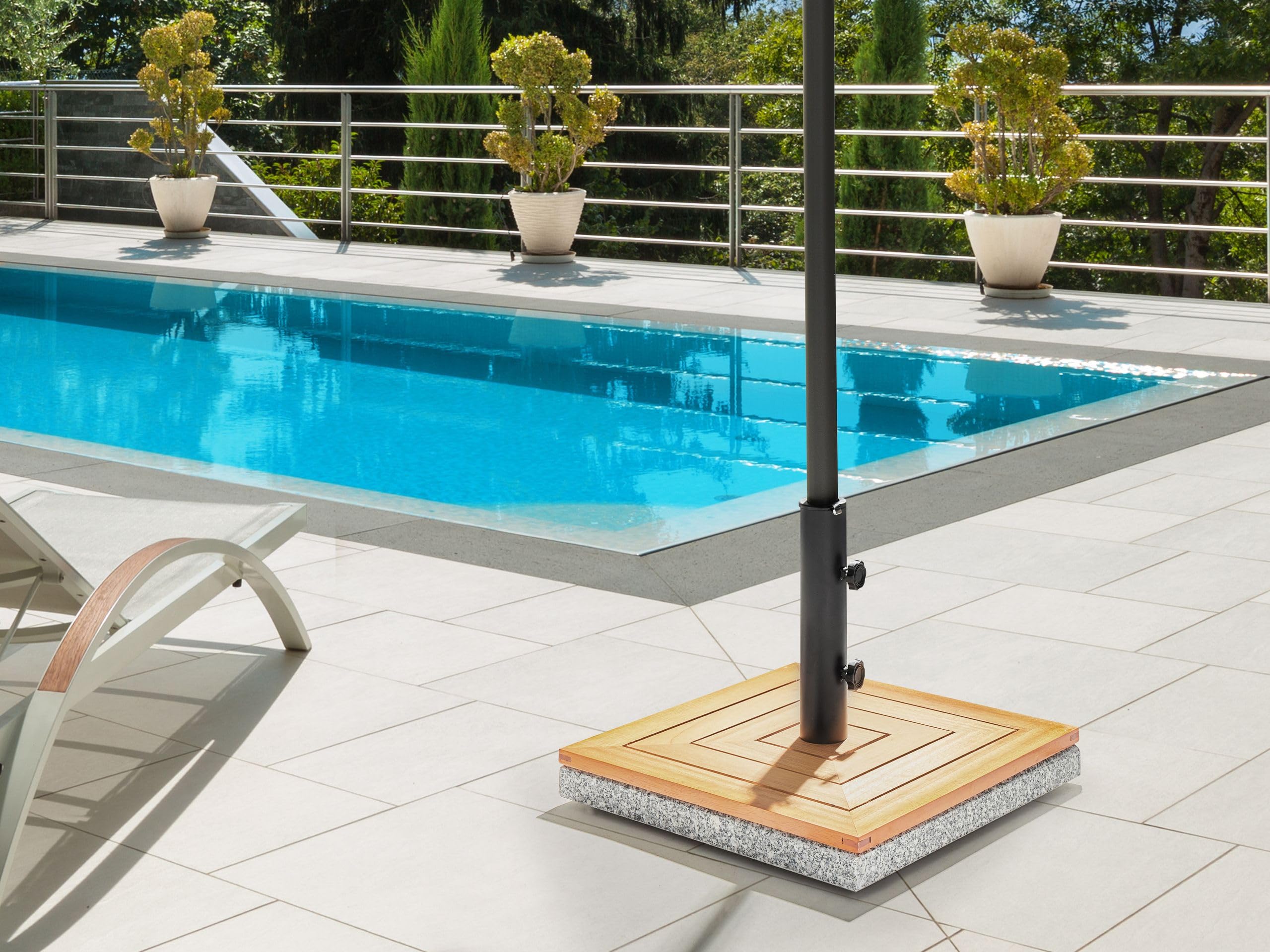 Base de Parasol en Bois Granit Acier Carré 45 x 45 cm 21 kg Marron Ceccano