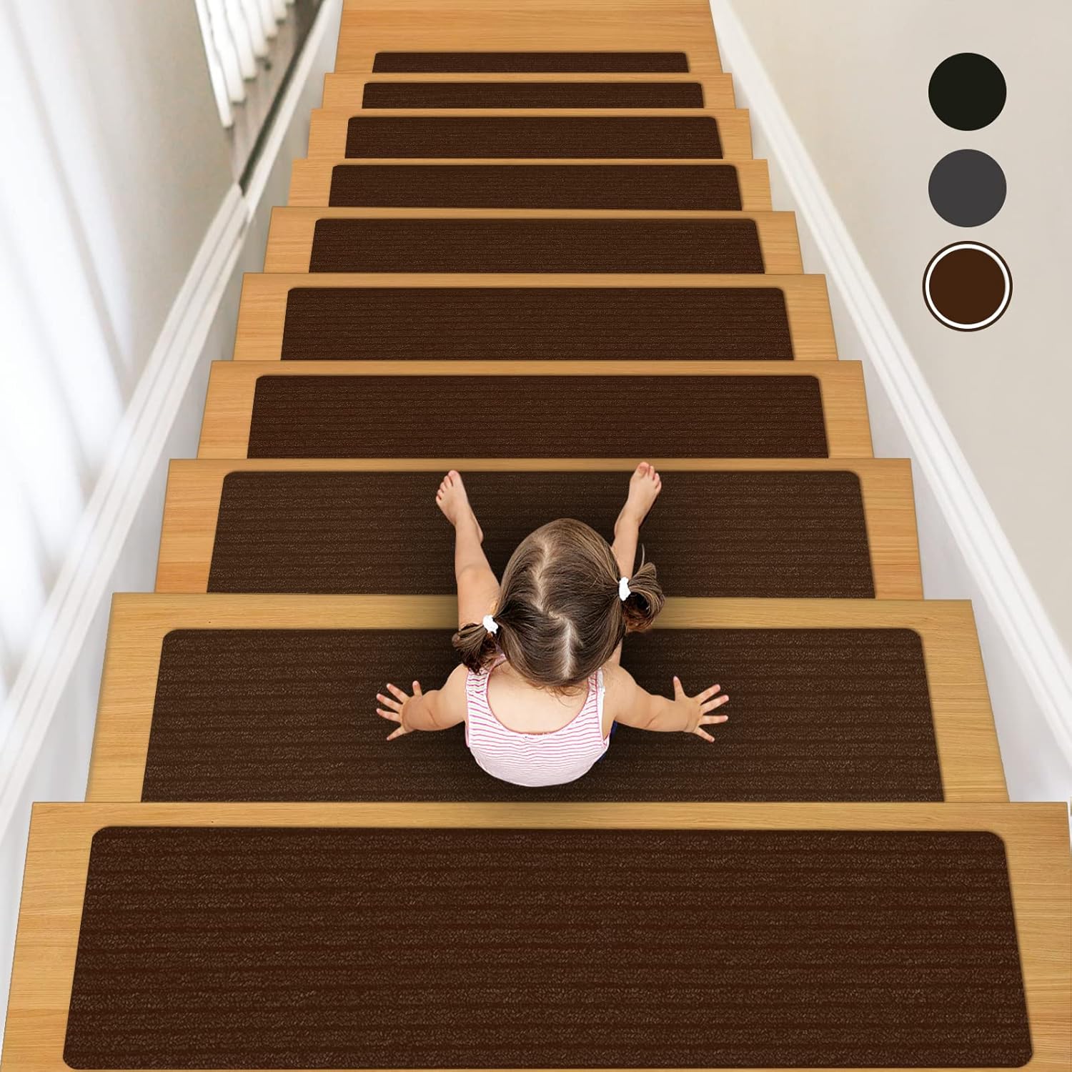 Non-Slip Stair Treads, 7.8" X 30" (15-Pack) Stair Treads Runner Indoor Outdoor, Brown Slip Resistant Stair Tread Mats Step Covers Pads for Elders, Kids and Pets (30" x 7.8", Brown)