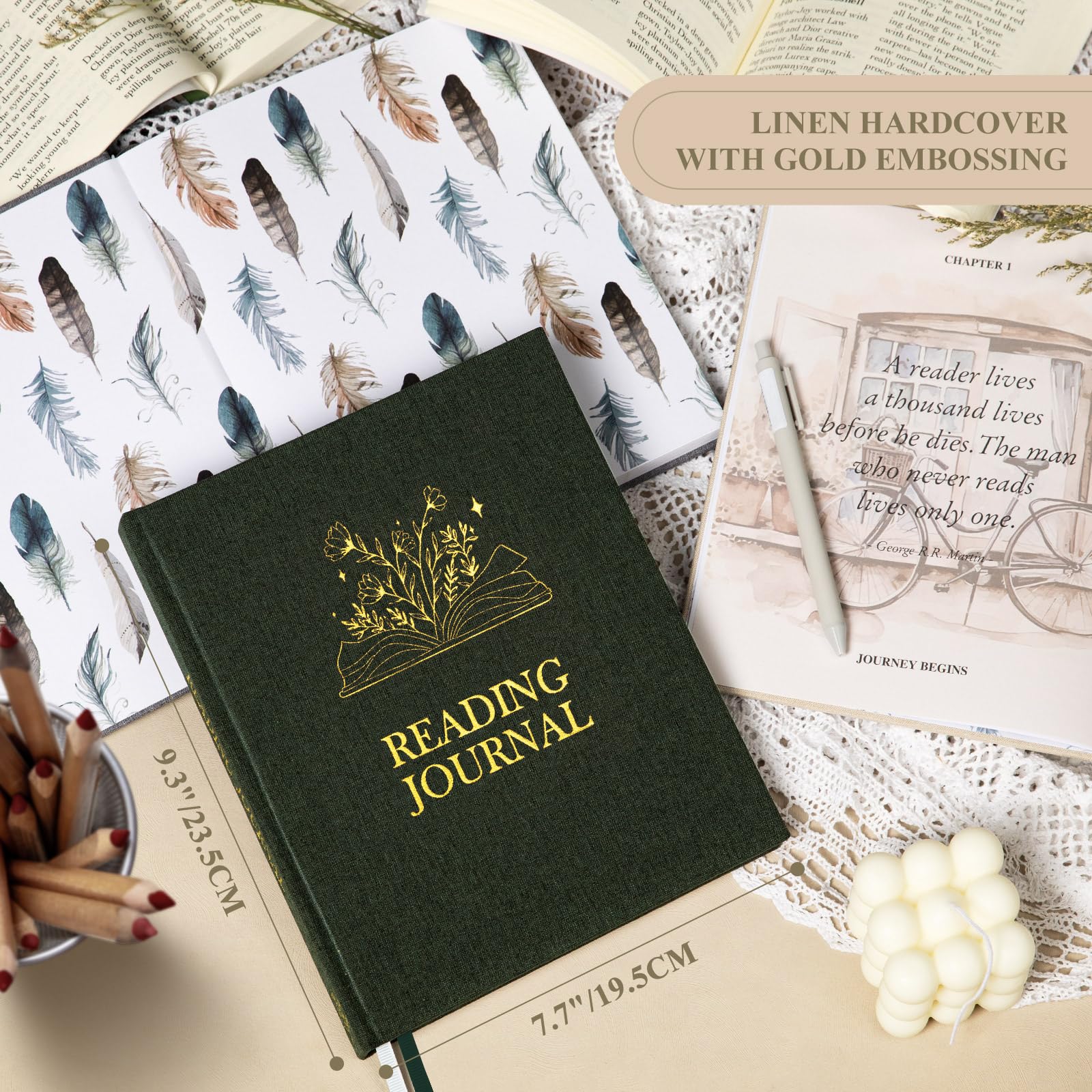 Lanpn Reading Book Journal for Book Lovers Readers 158 Pages Linen Hardcover Books Tracker Diary with 52 Reviews - Image 2