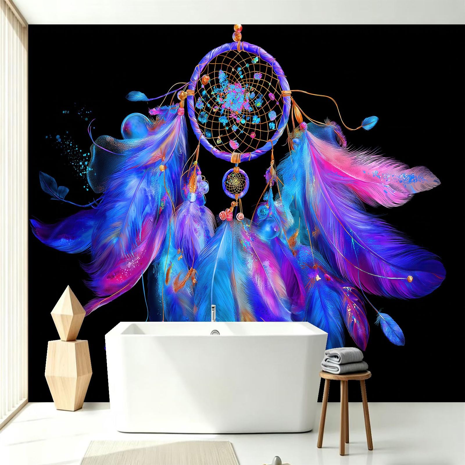 Vlies Fototapete Boho Traumfänger Federn 250 x 175 cm - Fototapete Schlafzimmer Yogaraum Mädchenzimmer Vliestapete XXL Wandtapete Motivtapeten Bildtapete