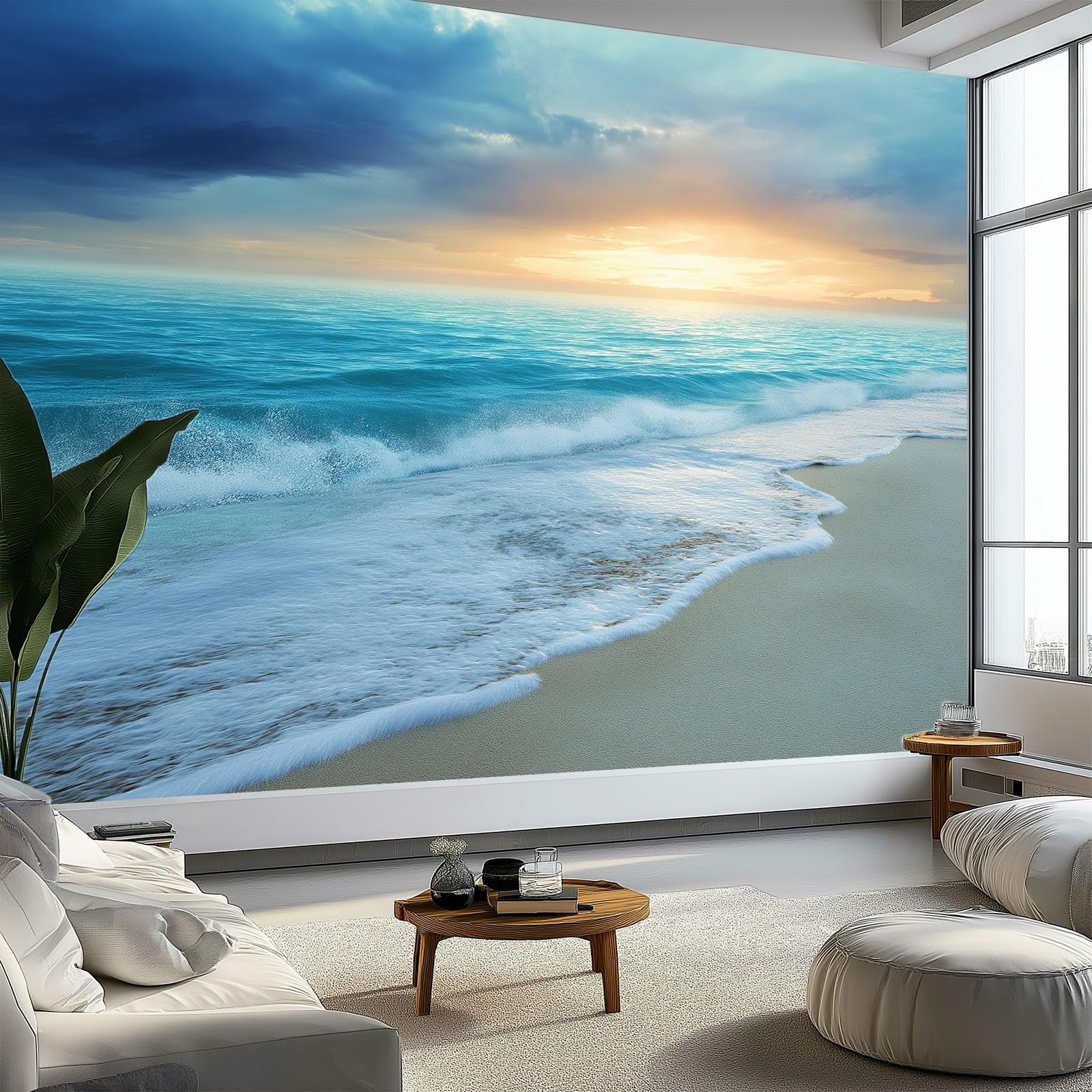 Generisch Tapeta panoramiczna 3D 350 x 256 cm (szer. x wys.), do salonu, sypialni, jasnoniebieska, odporna na promieniowanie UV, tapeta z włókniny, surrealistyczna, ciepła tapeta z wzorem