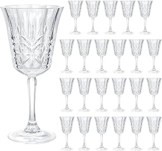 Plastic Wine Glasses 10oz Set of 24, Clear Vintage Goblets Unbreakable Reusable BPA-Free Stemmed Drinking Glasses for Parties, Weddings & Events Leaf-Patterned