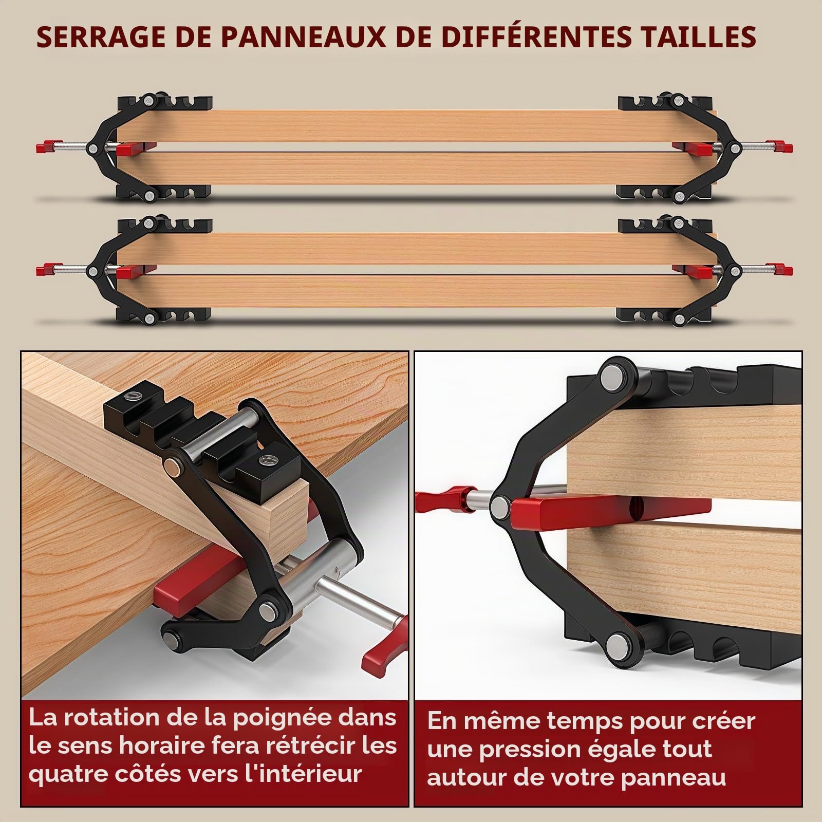 4 pièces de pinces à pression à quatre voies, pinces à pression pour panneaux de découpe et fabrication d’armoires, ensemble de serrage d’angle en alliage d’aluminium pour panneaux de bois et fixation
