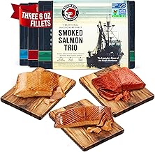 SeaBear Smoked Salmon Trip 18oz (3 x 6oz) Fillets Gift Box – Wild Alaska Sockeye, Wild Pink & Wild Coho Fillets, Shelf Stable, Ready to Eat, 18 Ounce (3 x 6 Ounce) Filets